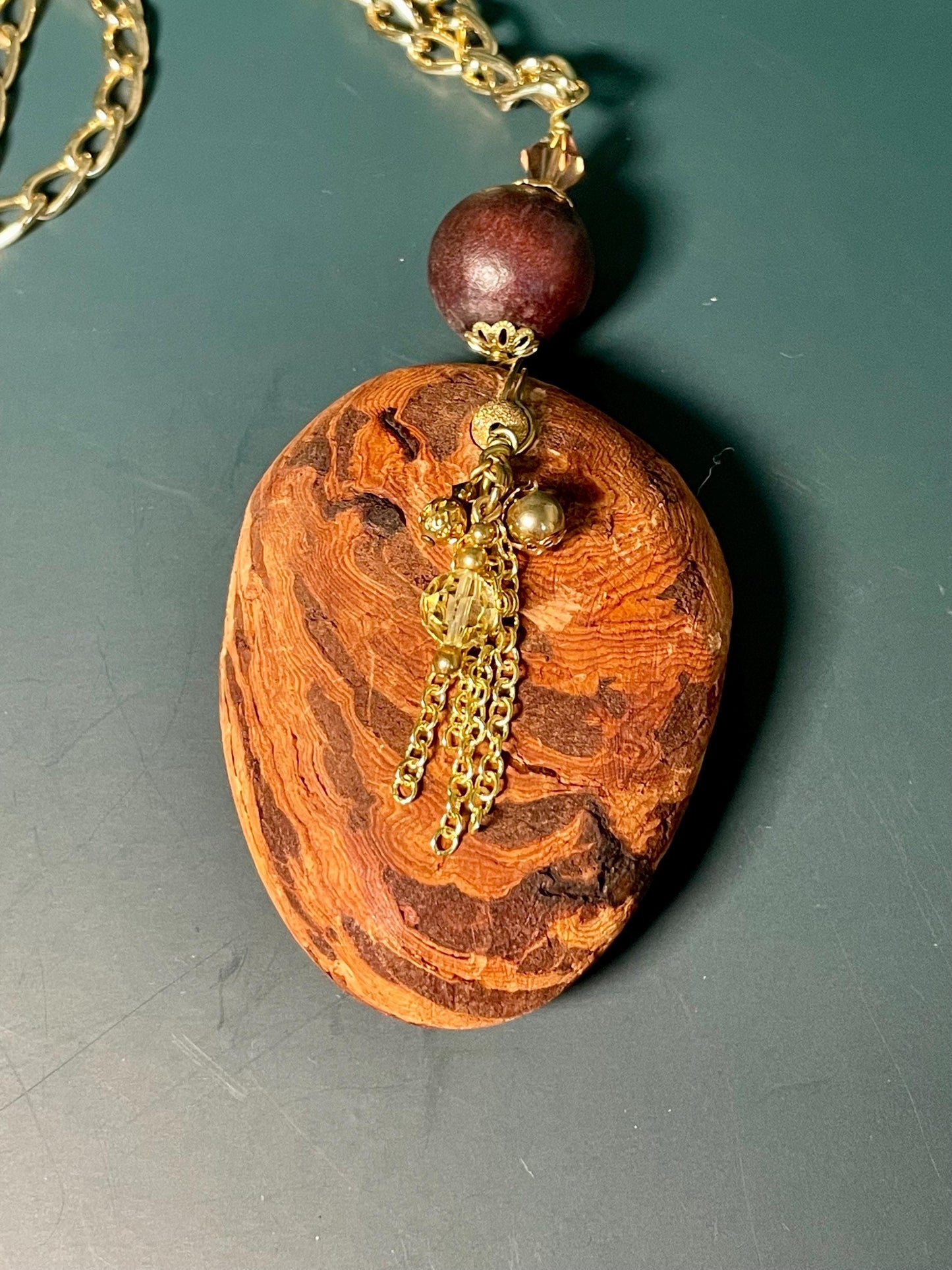 Driftwood Pendant Necklace with Bead Accents  31 Chain, 5 Pendant