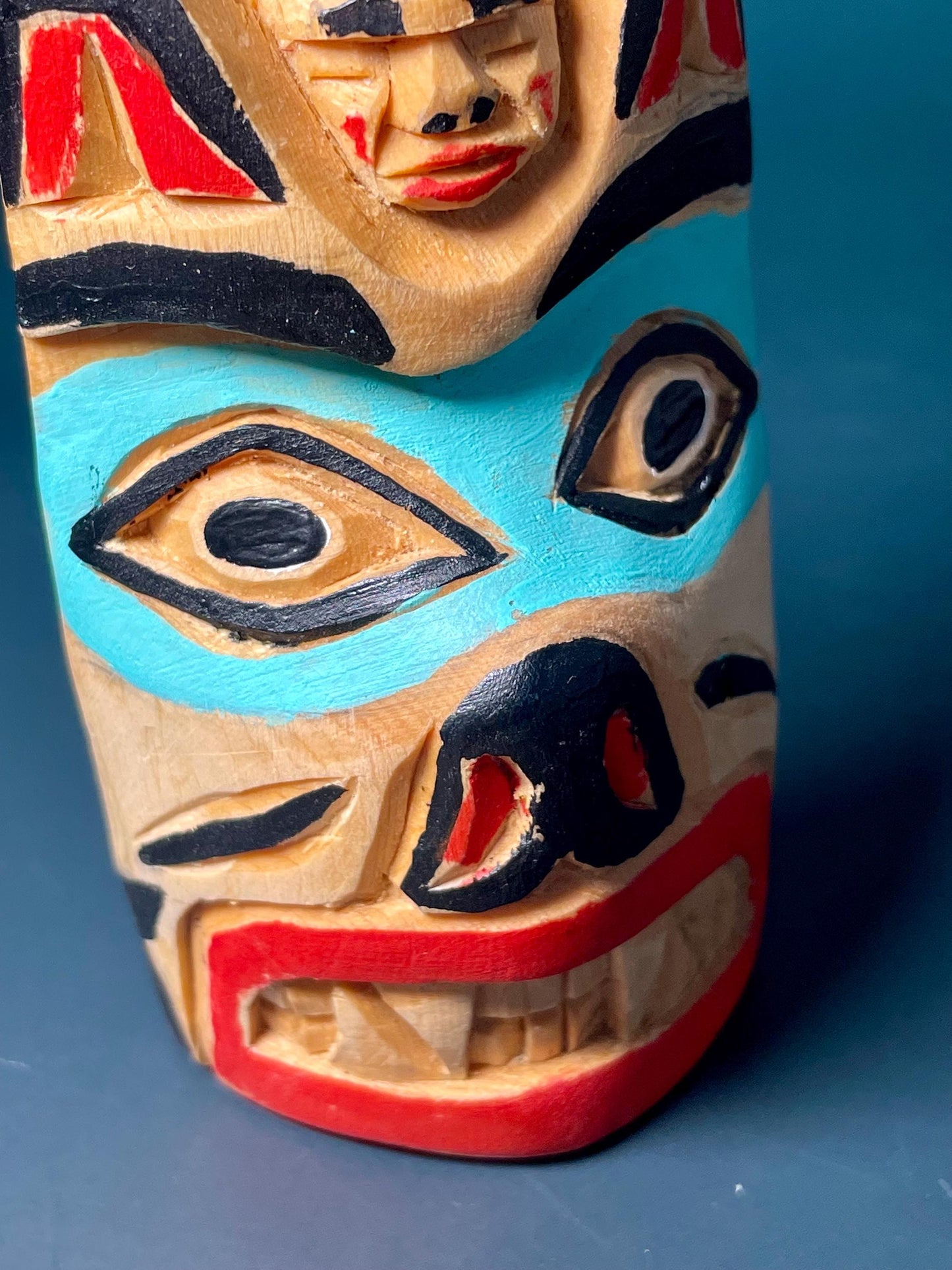 Hand-Carved and Painted Wooden Pendant by Artist Brad Joseph Jr.  4 H x 2.25 W