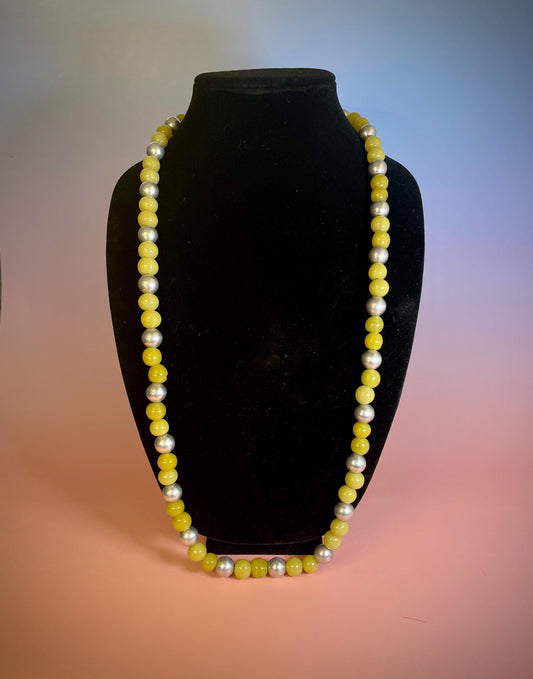 34 inch Glass and untested Silver Beaded Necklace
