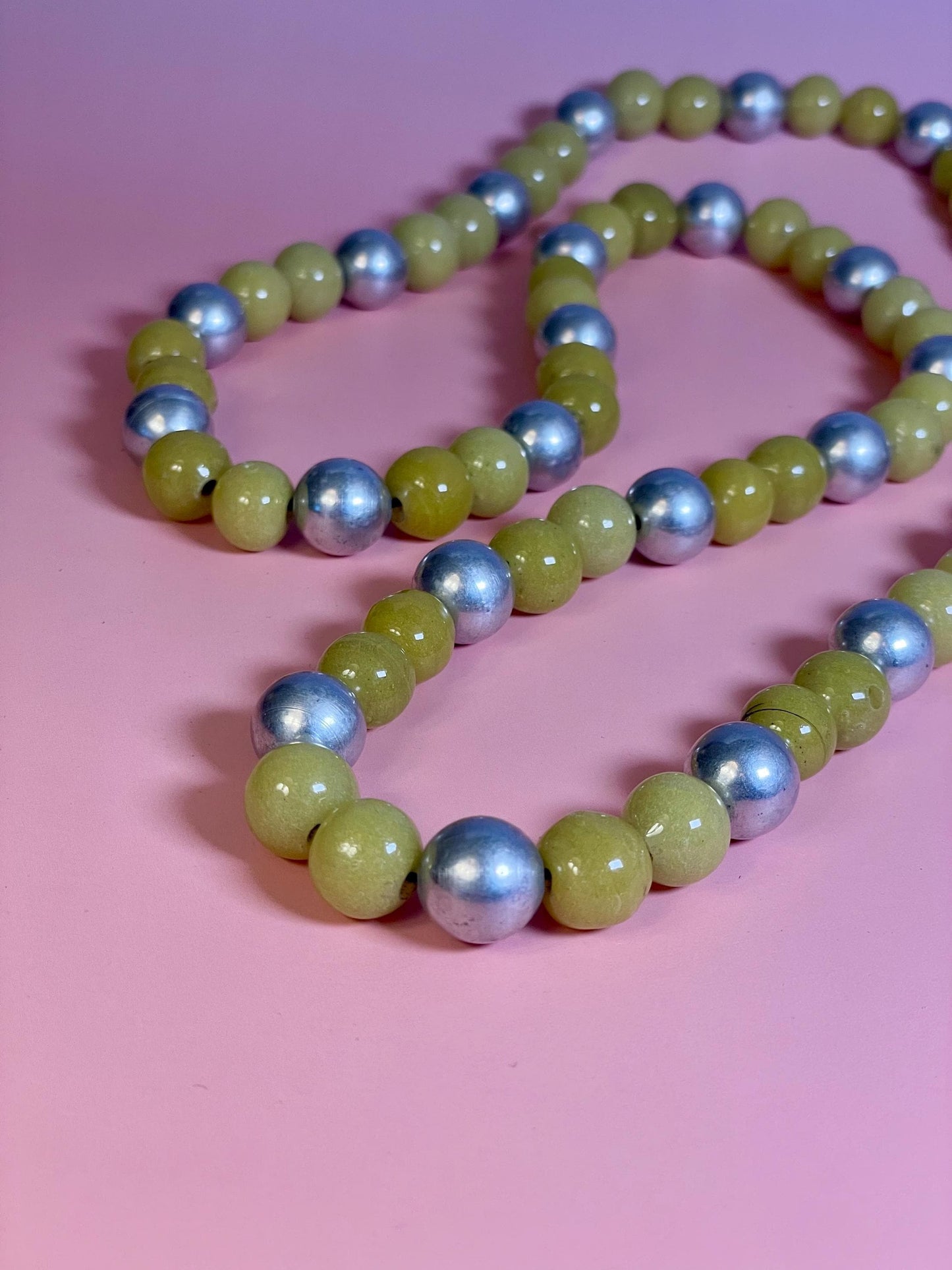 34 inch Glass and untested Silver Beaded Necklace