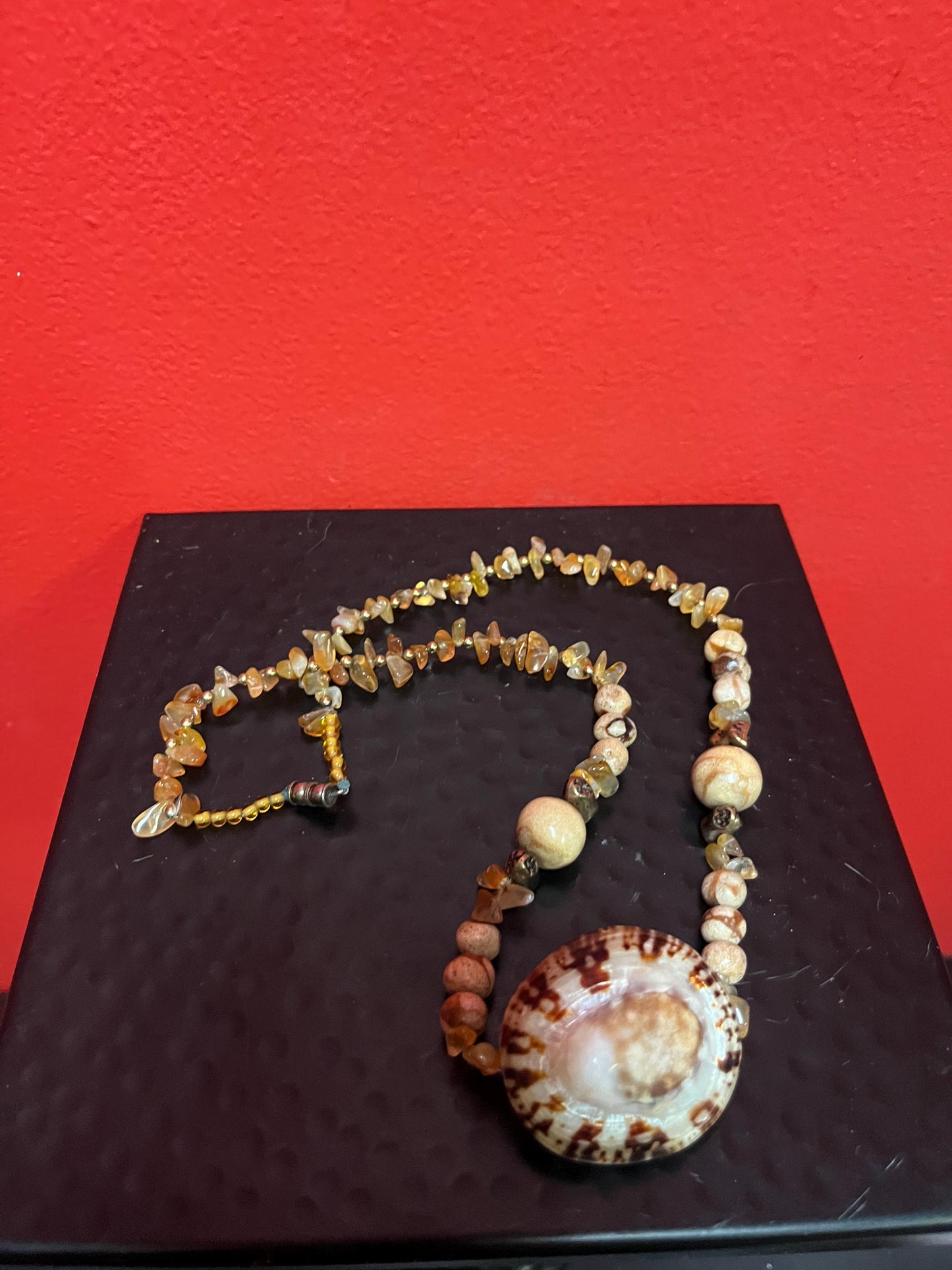 Approx 23 inch long stone and shell necklace so cool  great value and great gift