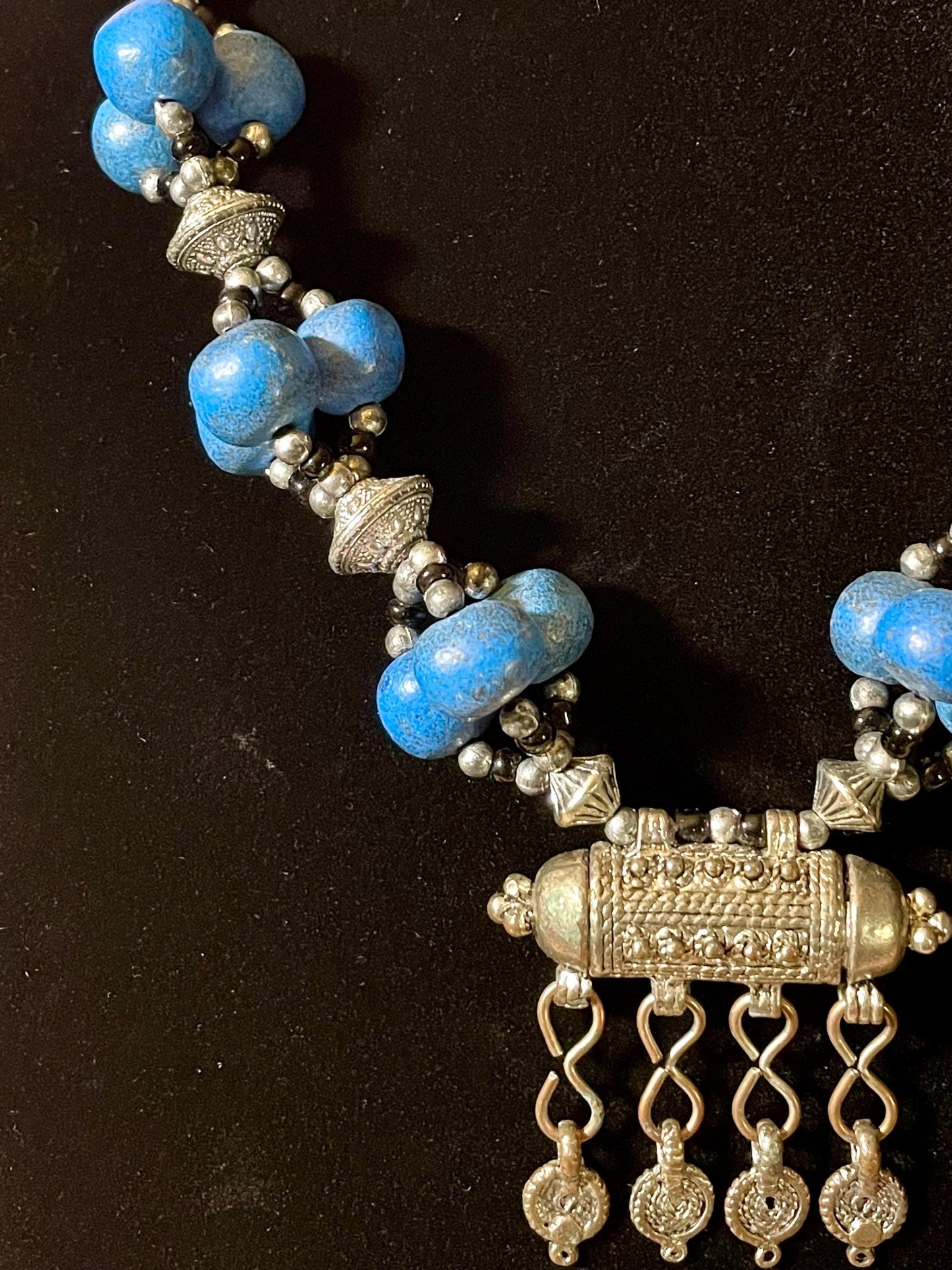 21 inch Stone, Bead and Silver Necklace with Amulet