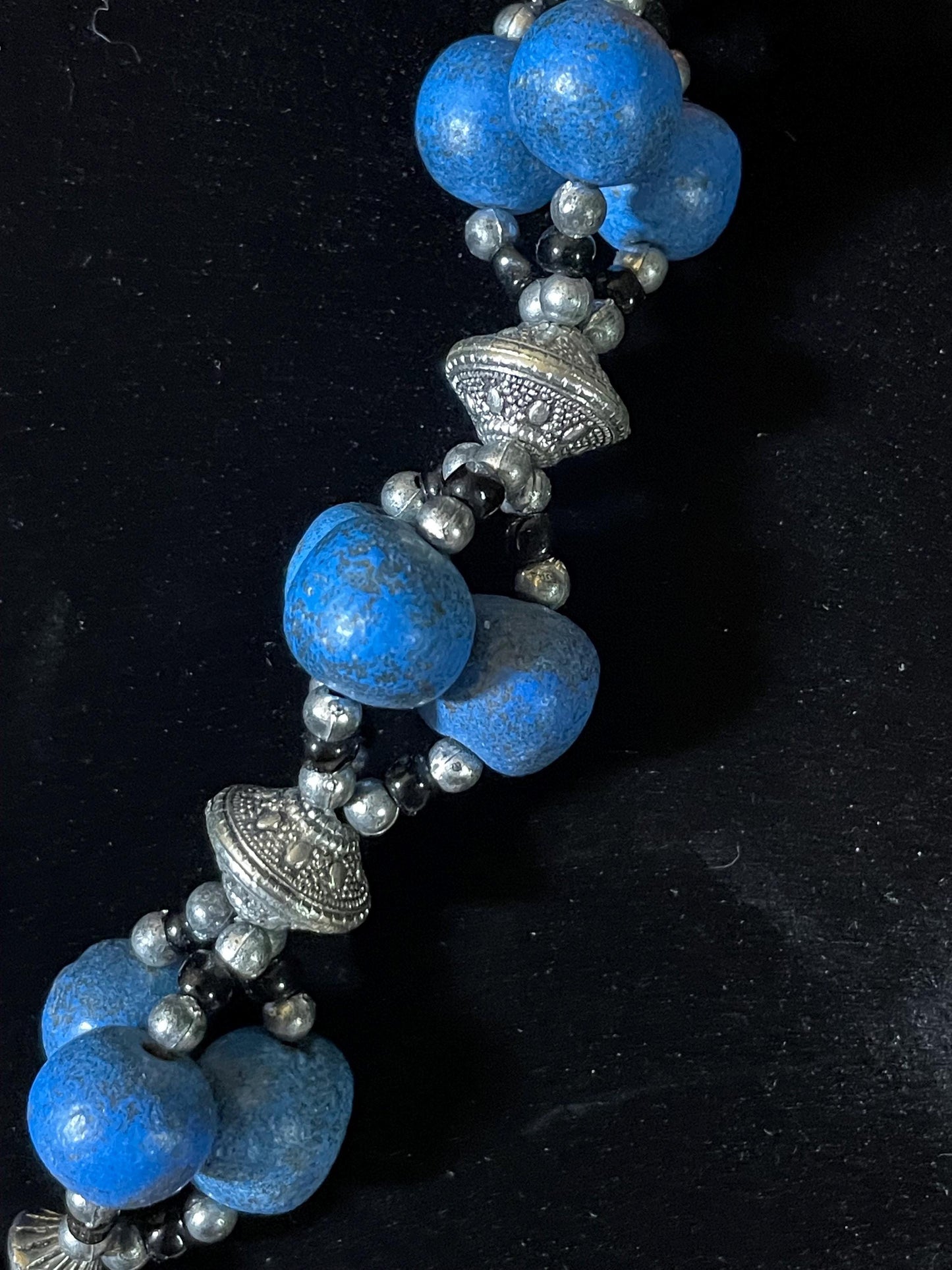 21 inch Stone, Bead and Silver Necklace with Amulet