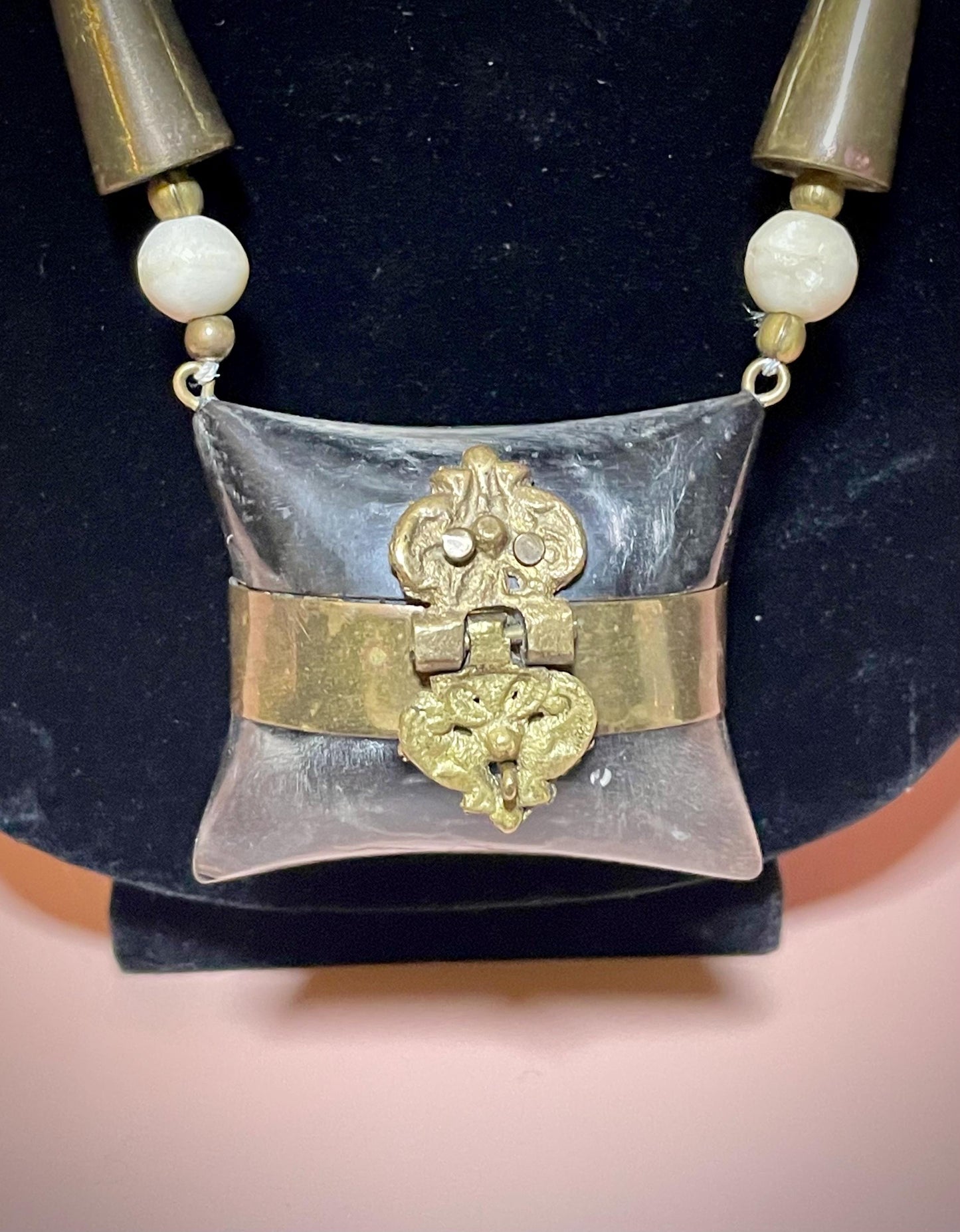 Persian Bone, Brass and Horn Necklace with Mini Purse