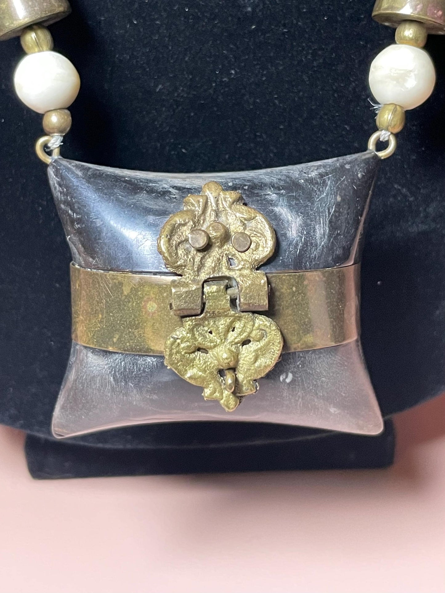Persian Bone, Brass and Horn Necklace with Mini Purse