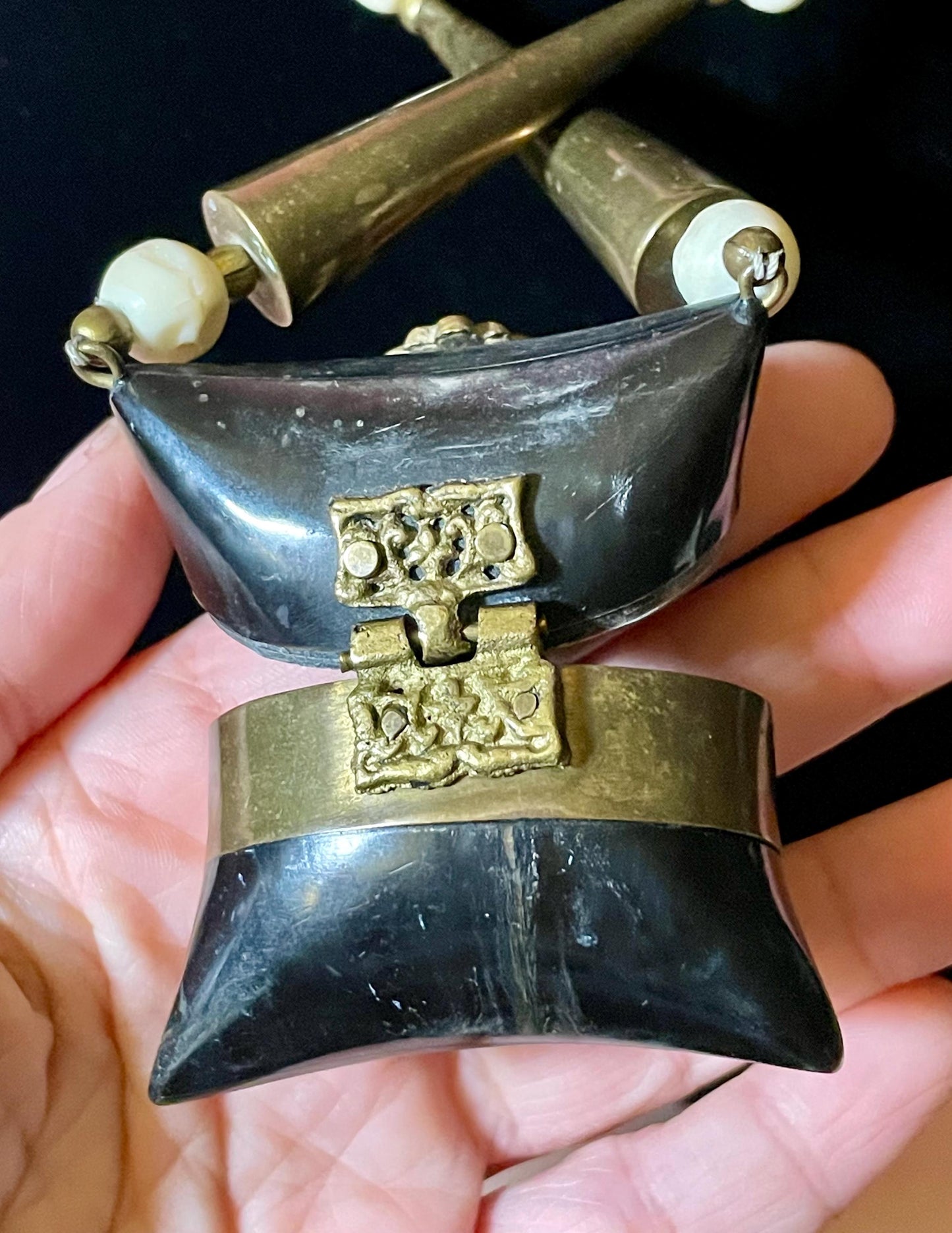 Persian Bone, Brass and Horn Necklace with Mini Purse