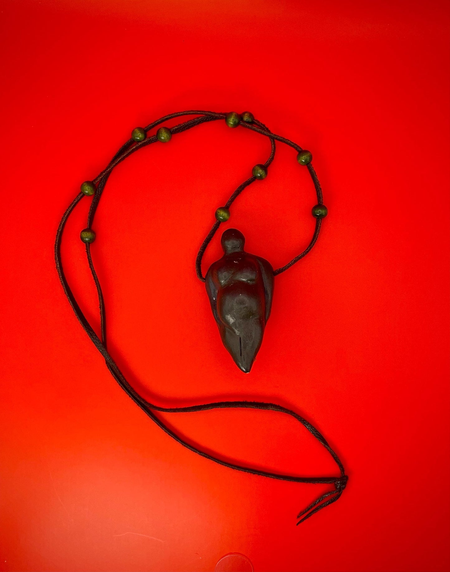 Amazing 27 inch Abstract Stone Nude Pendant Necklace with Rope and Wooden Beads