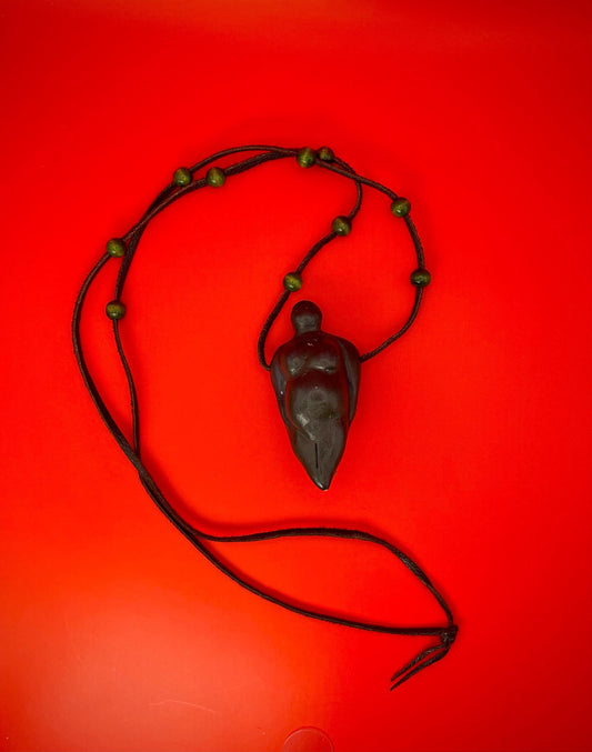 Amazing 27 inch Abstract Stone Nude Pendant Necklace with Rope and Wooden Beads