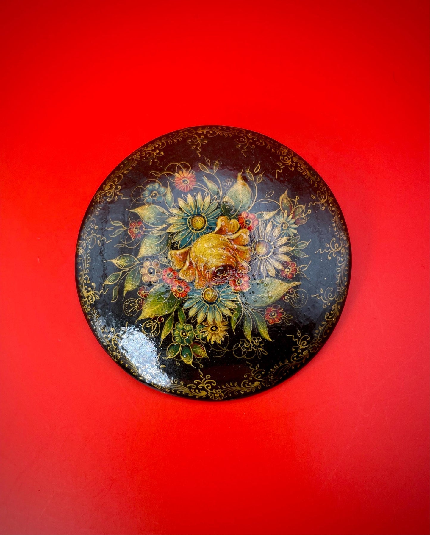 2 inch Wooden Signed Painted Brooch