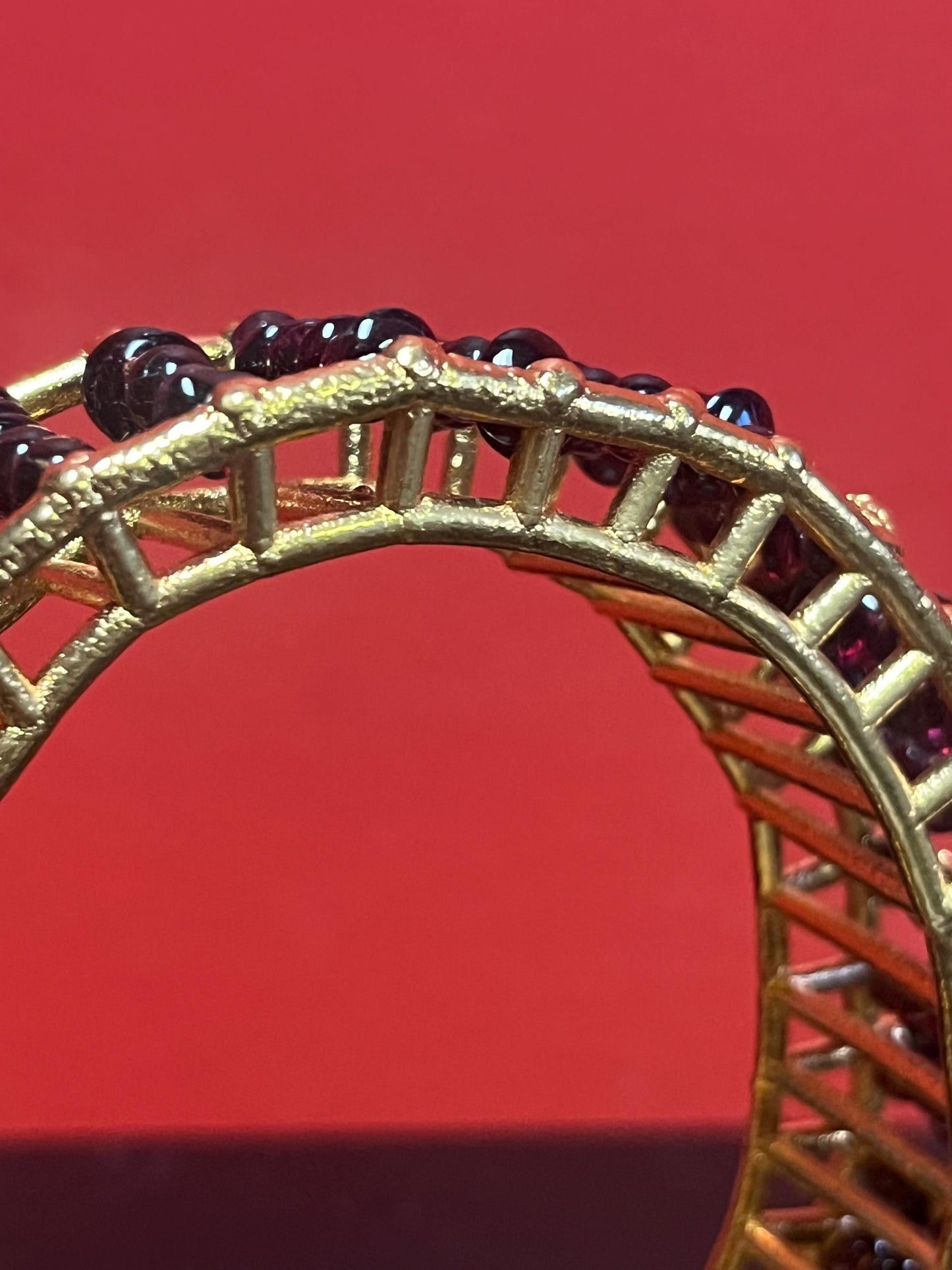 Magical Canadian made 4 inch wide gold plated and amethyst bracelet by  award-winning artist Charles Lewton - Brain  cage series piece