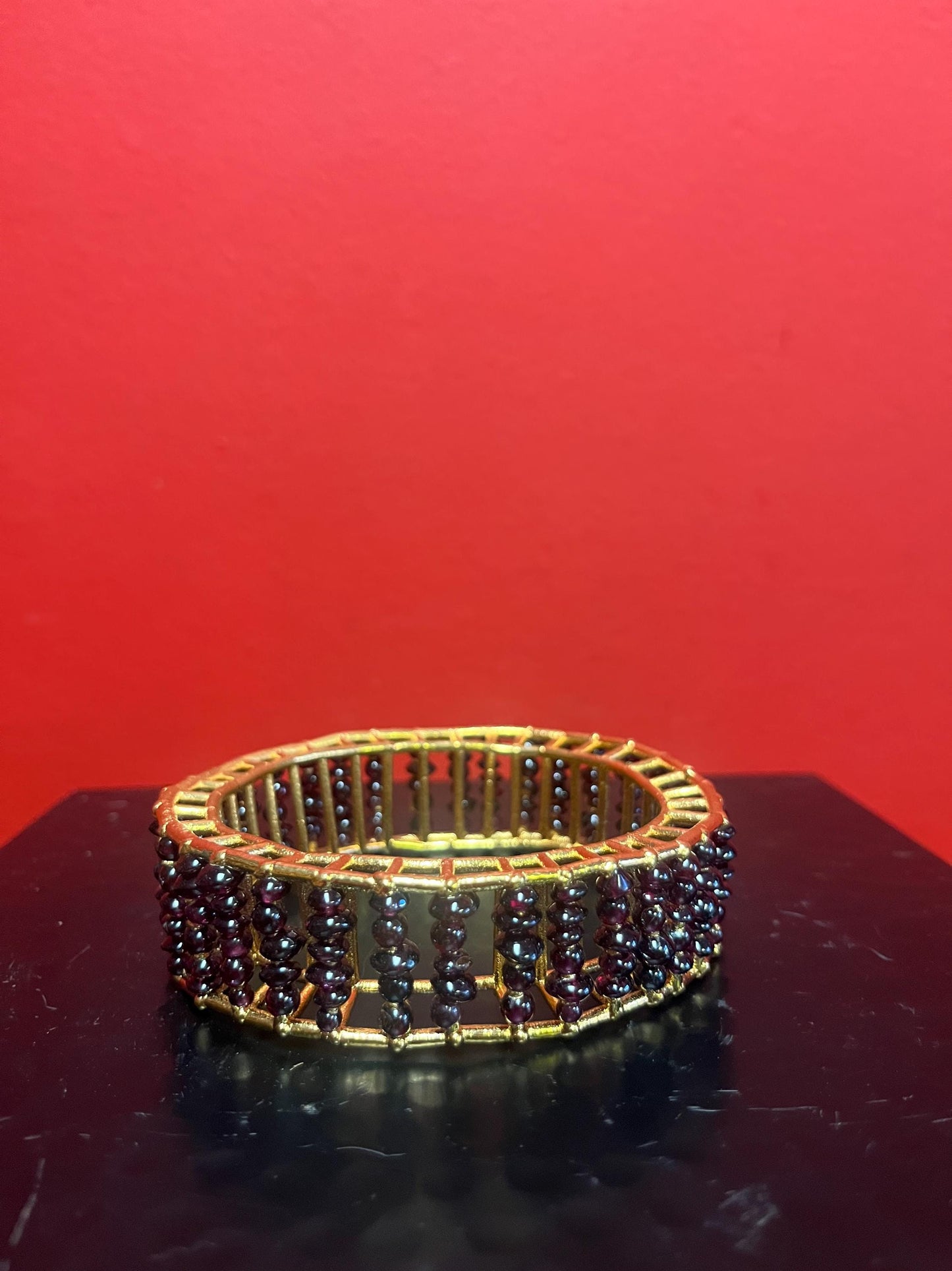 Magical Canadian made 4 inch wide gold plated and amethyst bracelet by  award-winning artist Charles Lewton - Brain  cage series piece