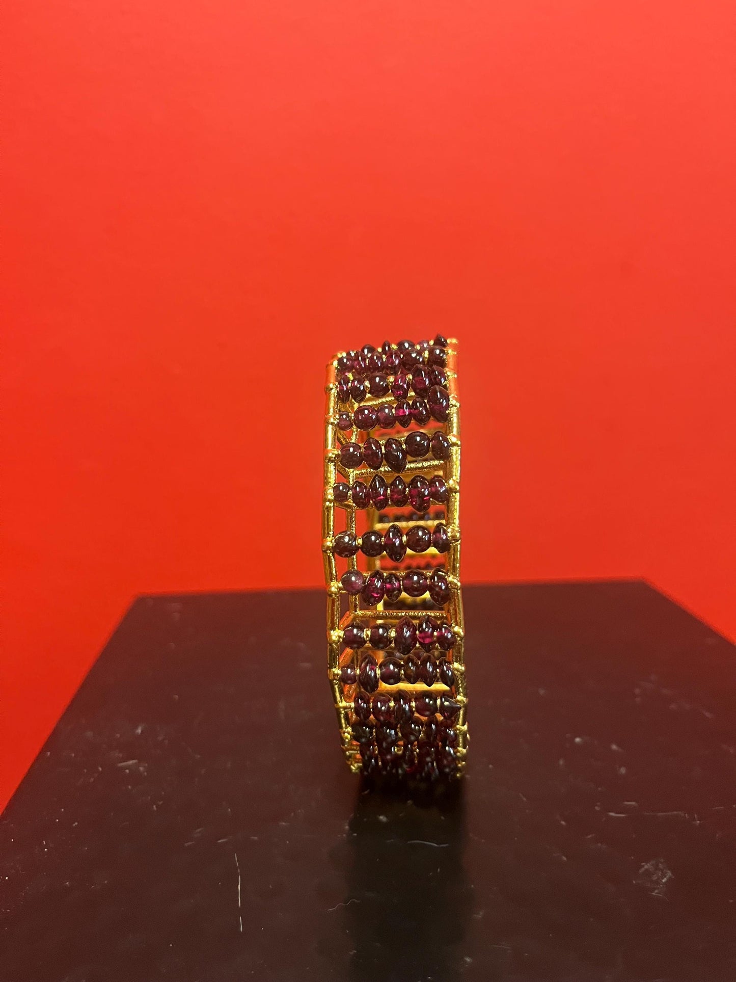 Magical Canadian made 4 inch wide gold plated and amethyst bracelet by  award-winning artist Charles Lewton - Brain  cage series piece