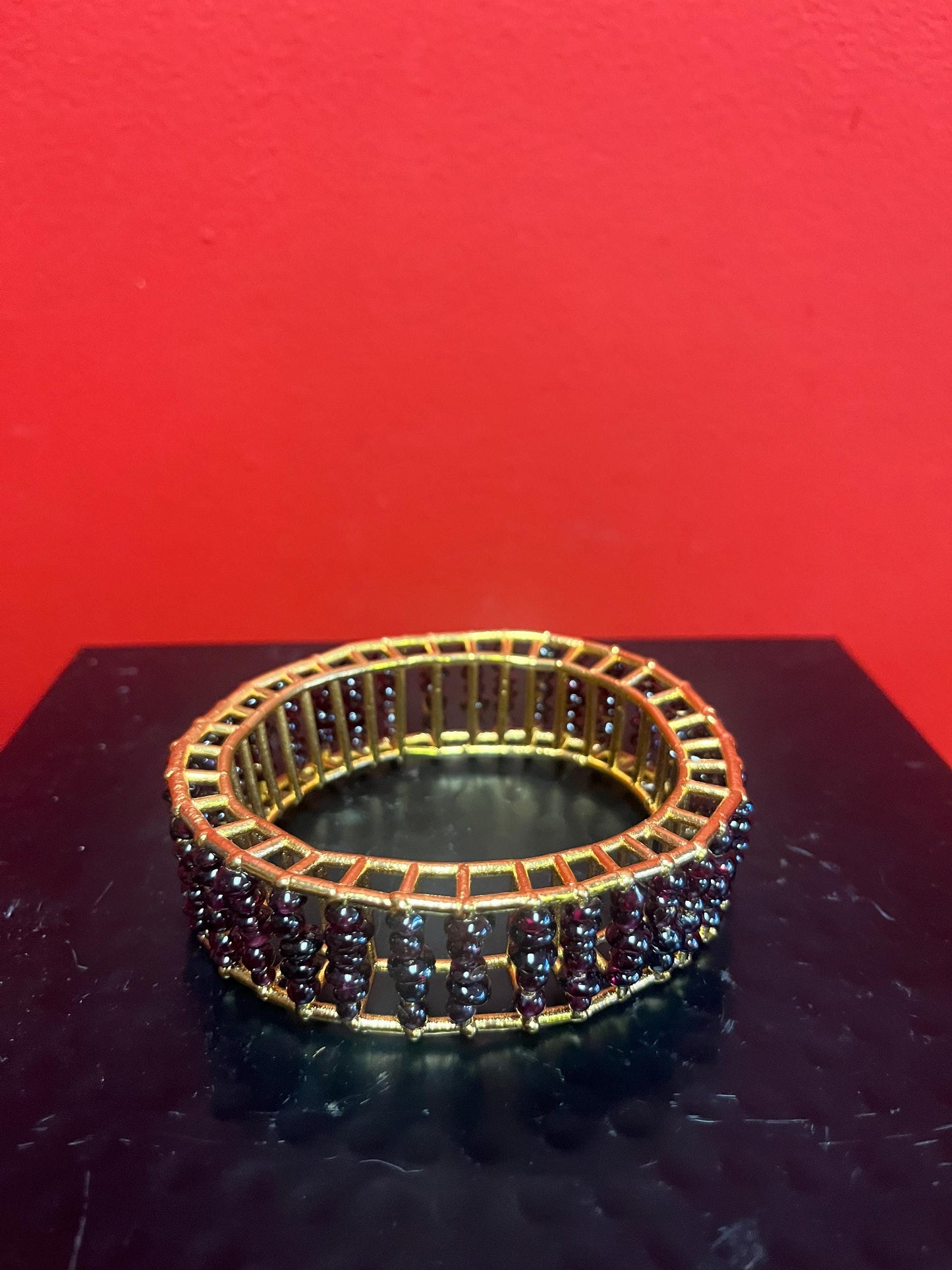 Magical Canadian made 4 inch wide gold plated and amethyst bracelet by  award-winning artist Charles Lewton - Brain  cage series piece