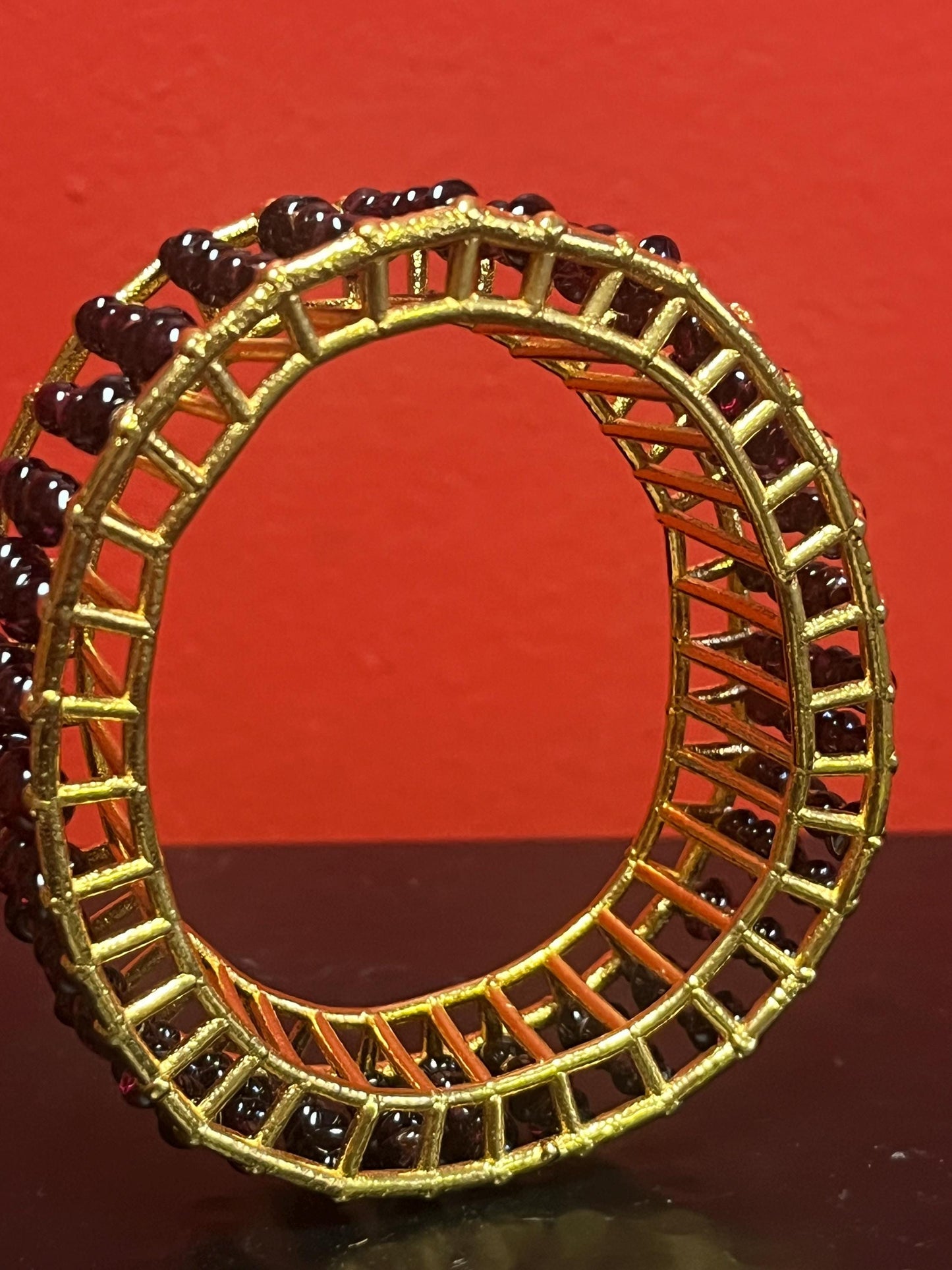 Magical Canadian made 4 inch wide gold plated and amethyst bracelet by  award-winning artist Charles Lewton - Brain  cage series piece