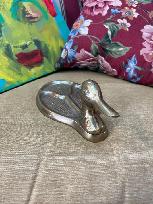 Beautiful old brass duck tray  perfect for keys or jewellery  heavy  9 x 5 wide