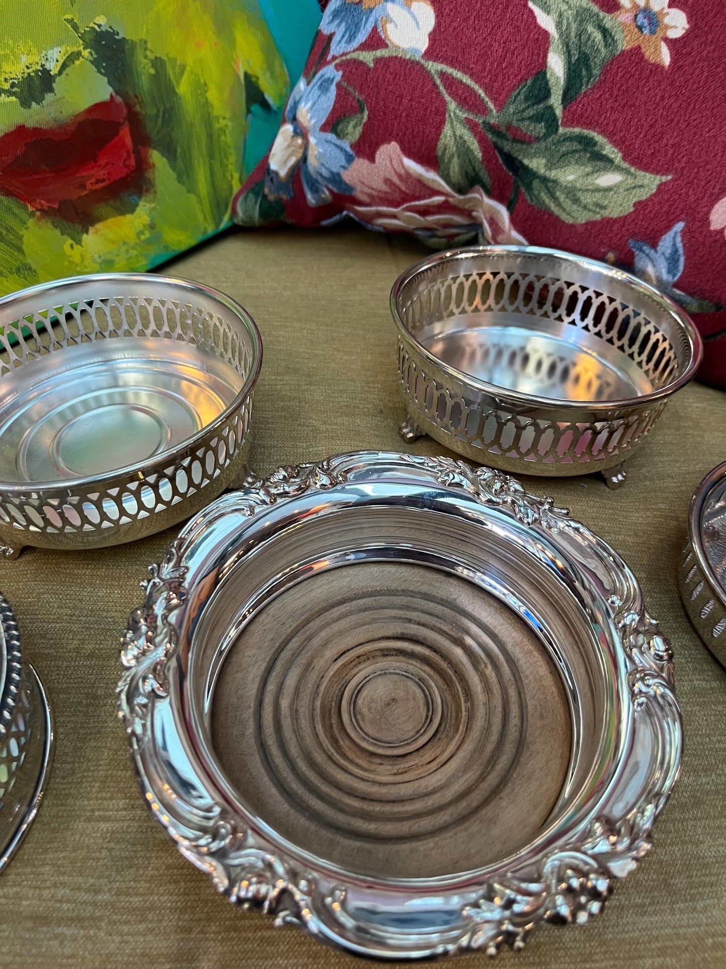 Large lot of English antique silver plated wine coasters - great gifts  super value  wow   all polished