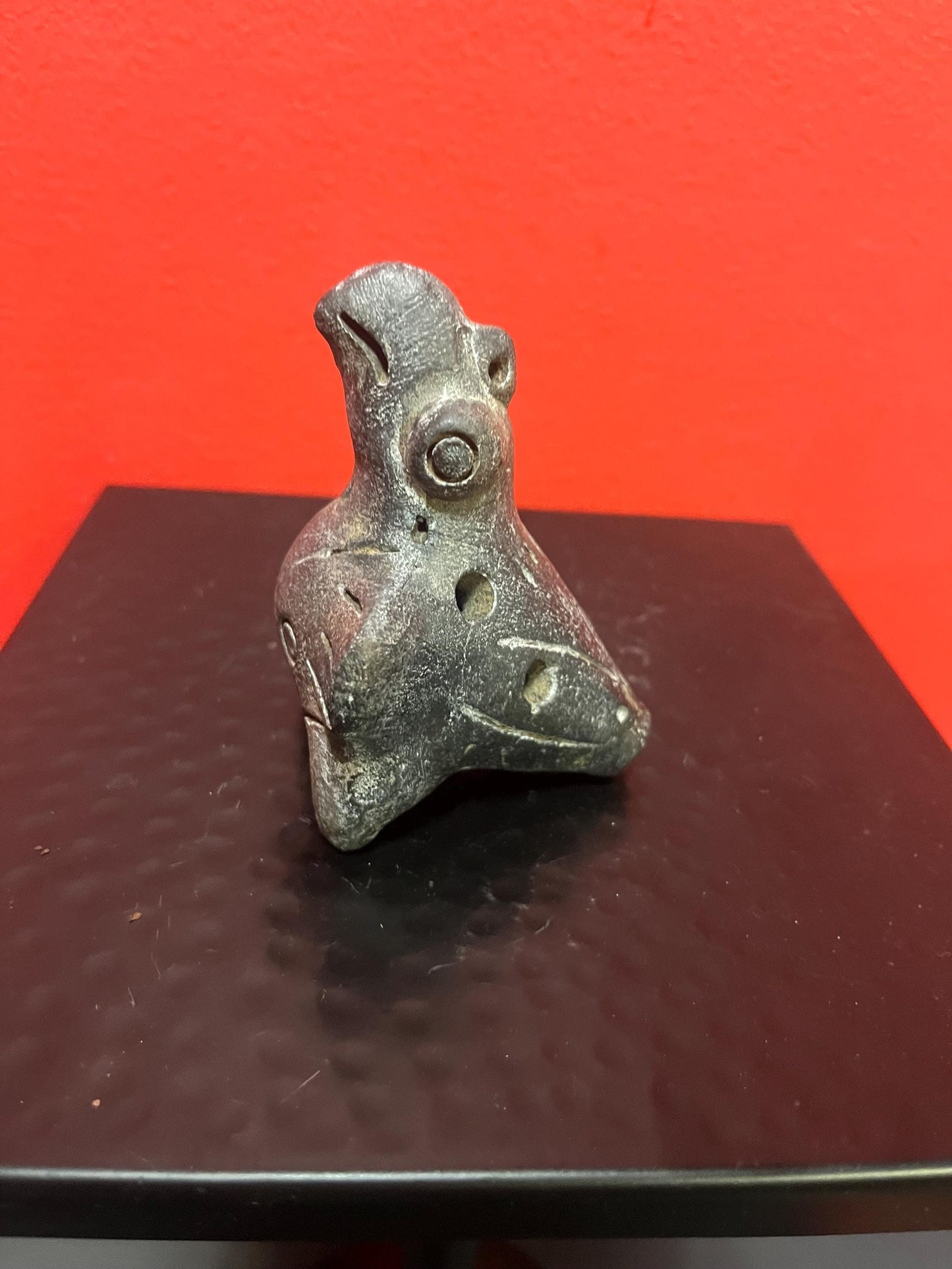 4 inch long Colombian Clay figural  whistle   nice sound   good condition