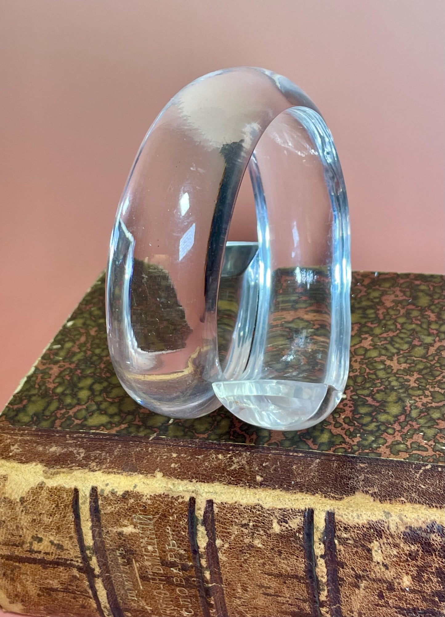 3.25 Transparent Lucite Overlap Bracelet  Modern Layered Statement