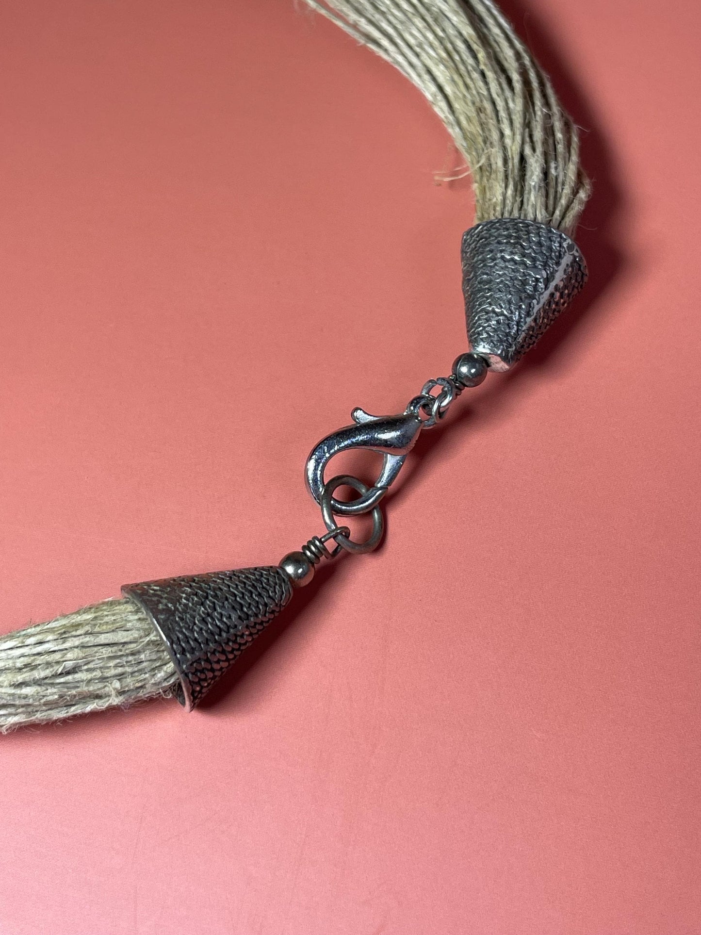 Persian Untested Silver and Rope Necklace  Asymmetrical Design 18 inches