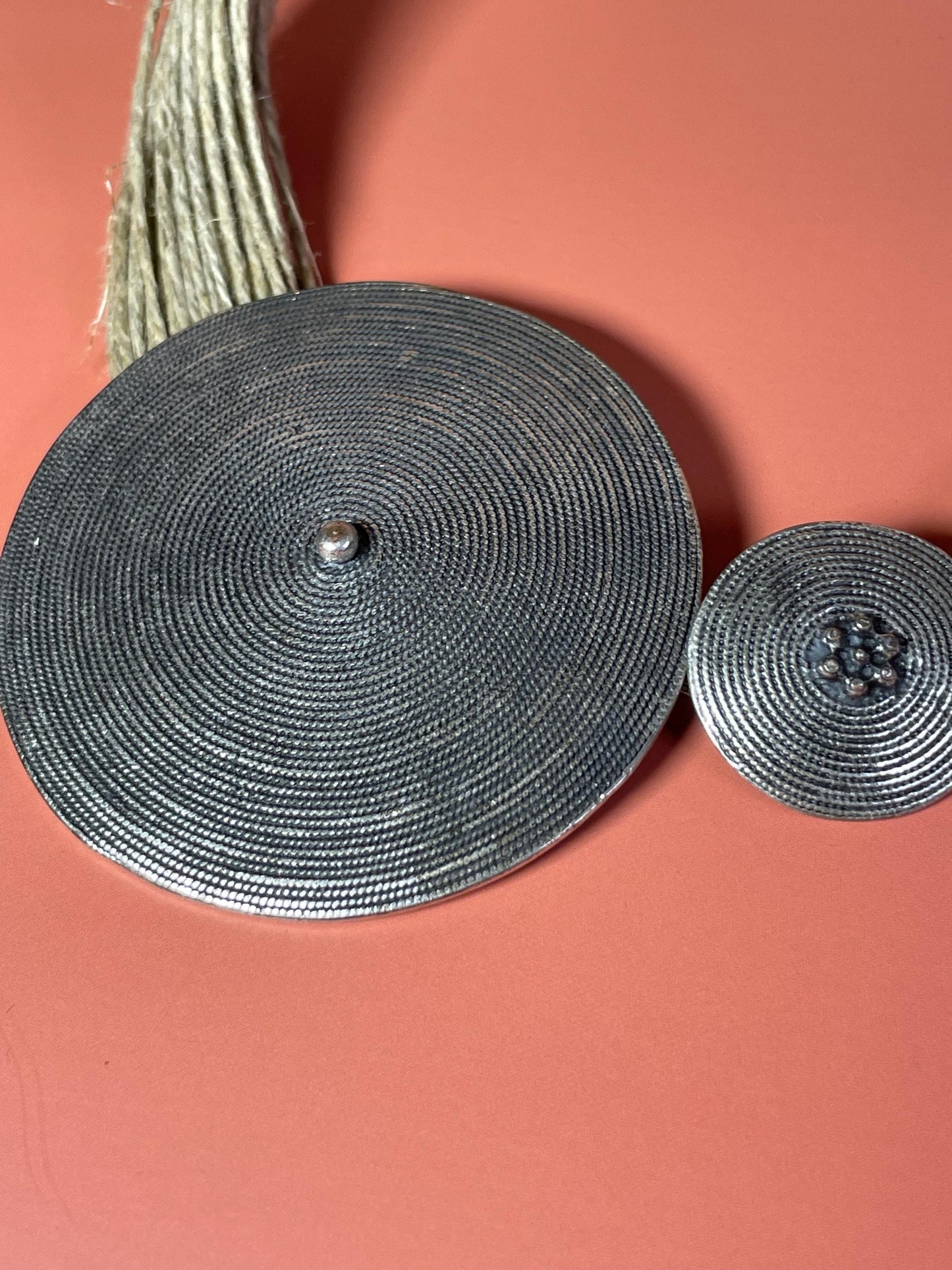 Persian Untested Silver and Rope Necklace  Asymmetrical Design 18 inches