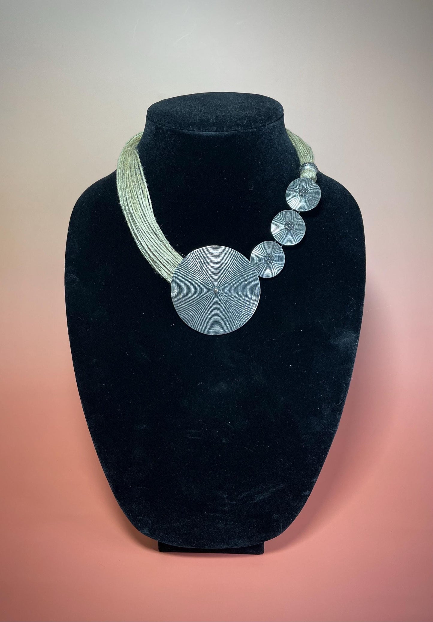 Persian Untested Silver and Rope Necklace  Asymmetrical Design 18 inches