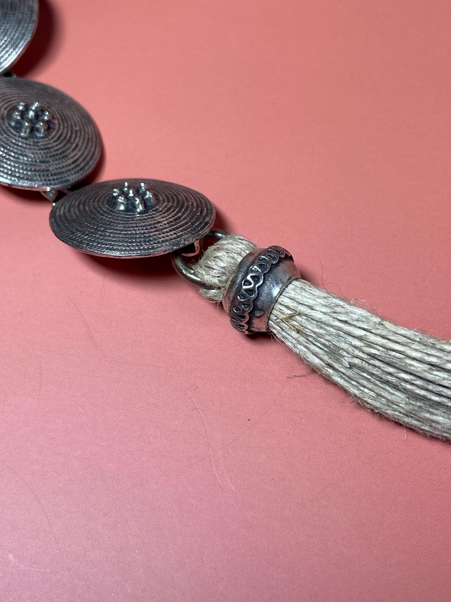 Persian Untested Silver and Rope Necklace  Asymmetrical Design 18 inches