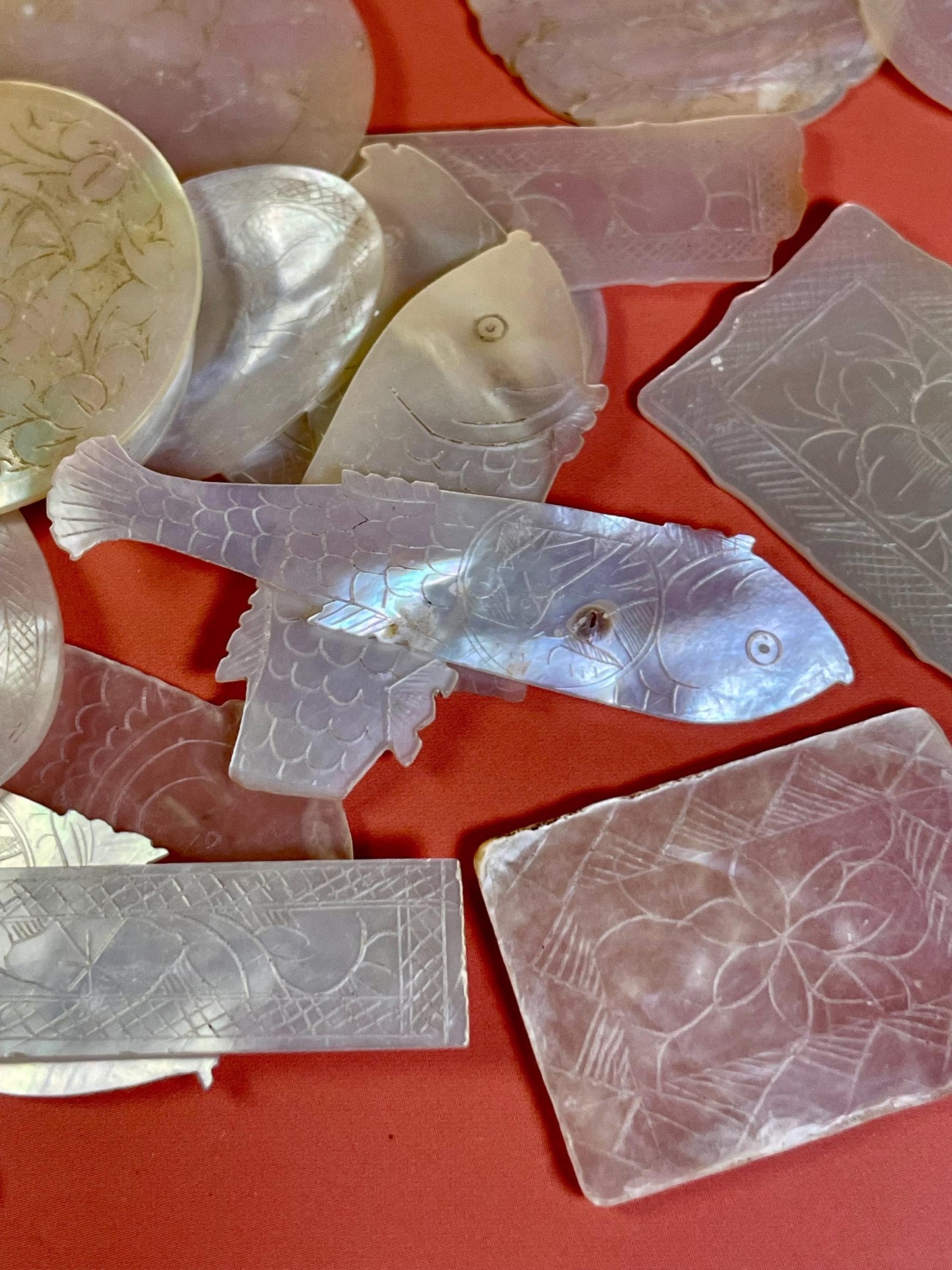 Assorted lot of mother of pearl chips. Approx 1.5 inches