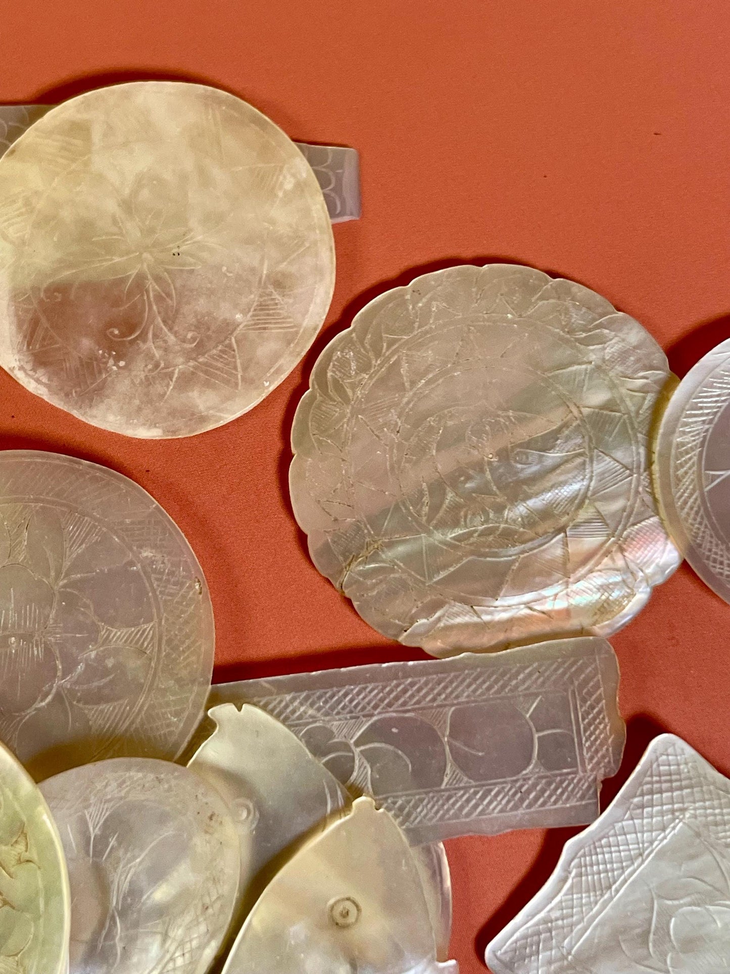 Assorted lot of mother of pearl chips. Approx 1.5 inches