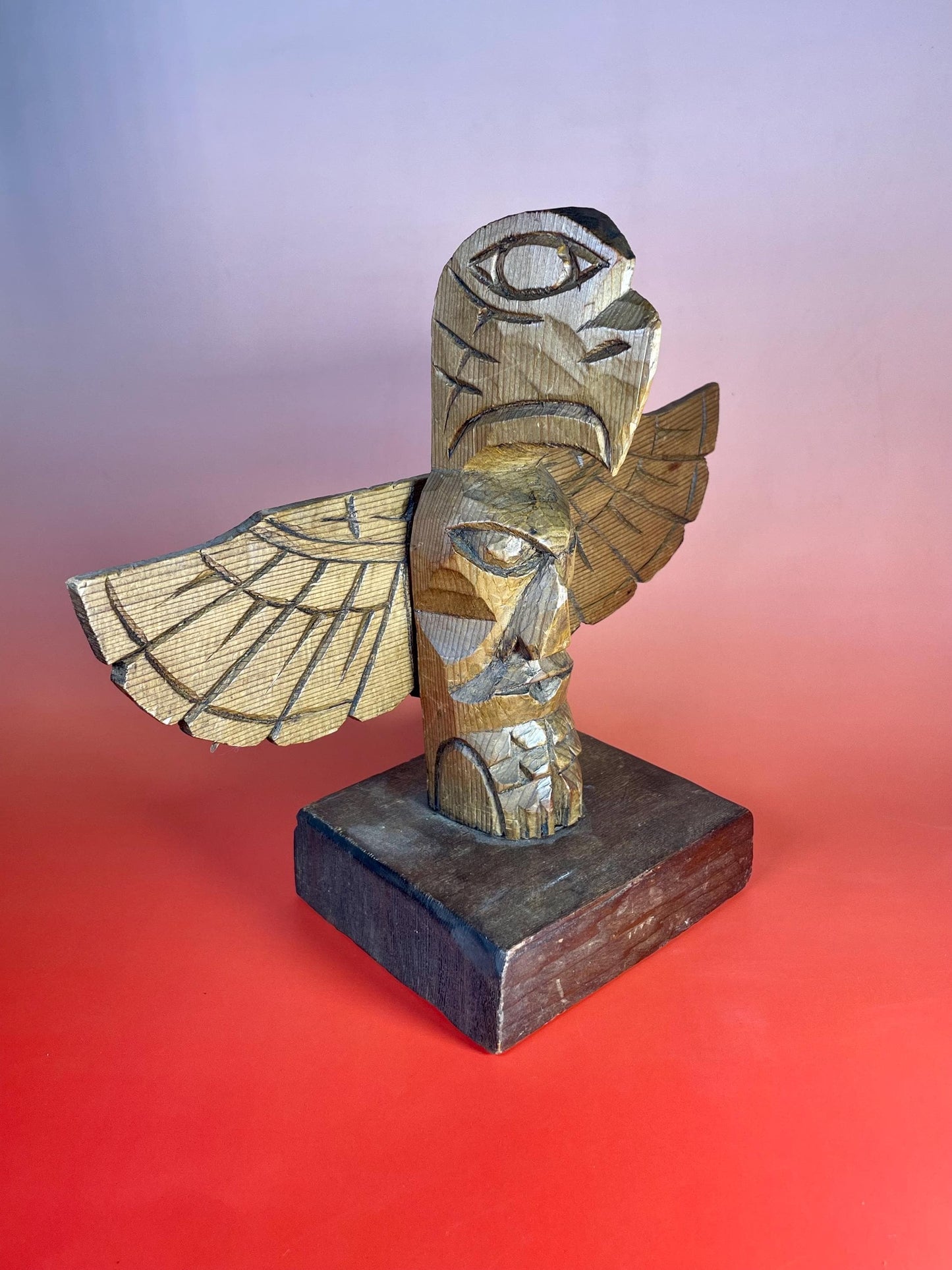 Signed Hand Carved Totem by Chief Seagull 8”