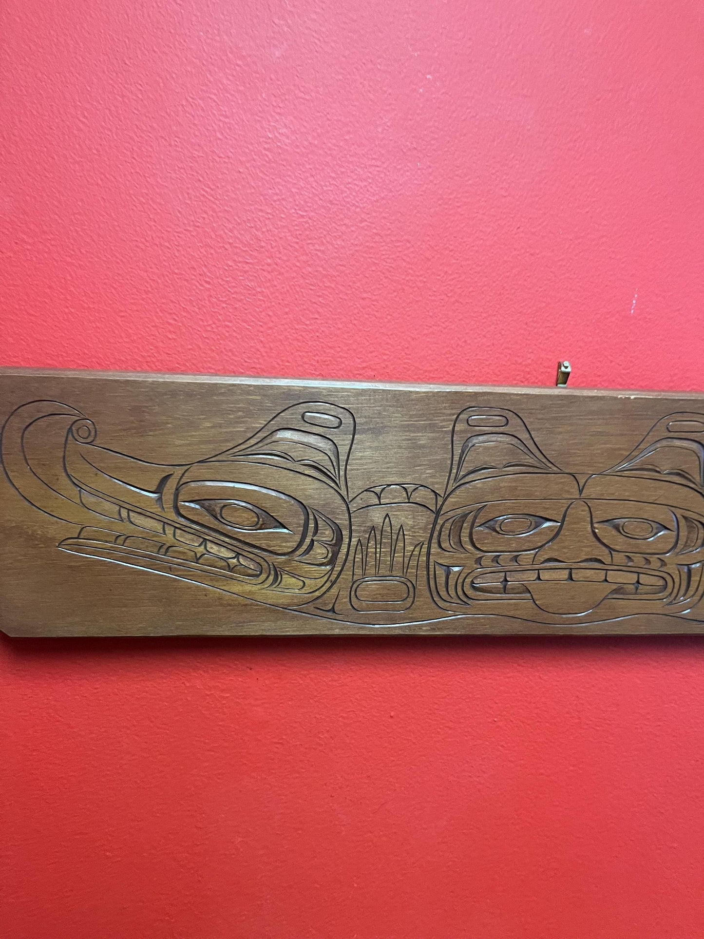Beautiful 23 x 5 x 1" thick indigenous First Nation  Pacific Northwest coast signed double headed sea serpent cedar plaque  amazing detail