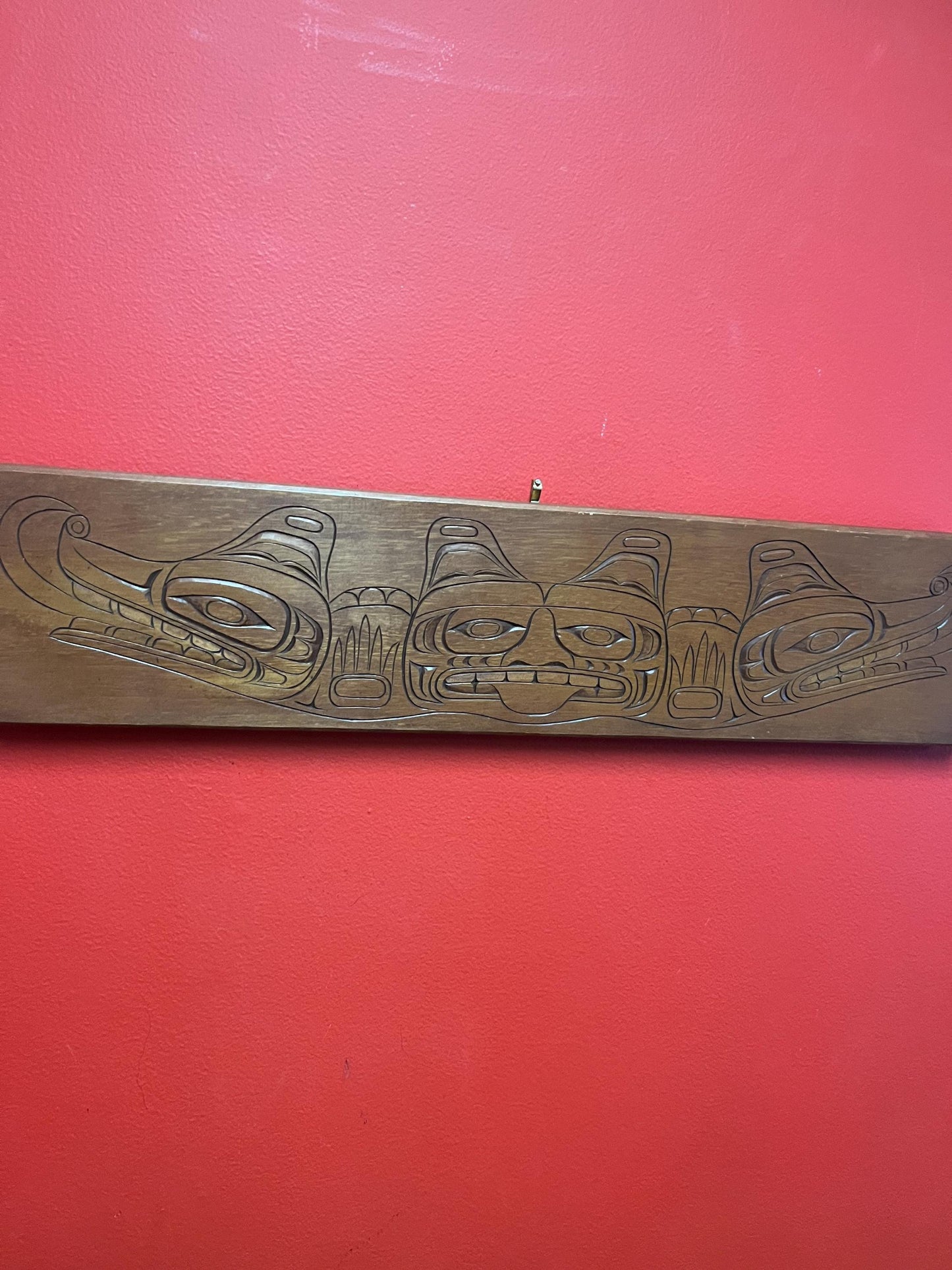 Beautiful 23 x 5 x 1" thick indigenous First Nation  Pacific Northwest coast signed double headed sea serpent cedar plaque  amazing detail