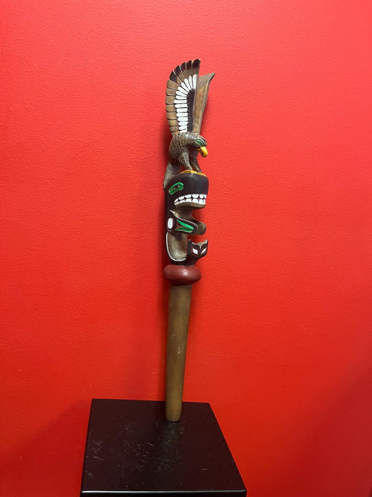 Sensational primitive well detailed signed 20 inch indigenous first nations Pacific Northwest talking stick  eagle  killer whale transform