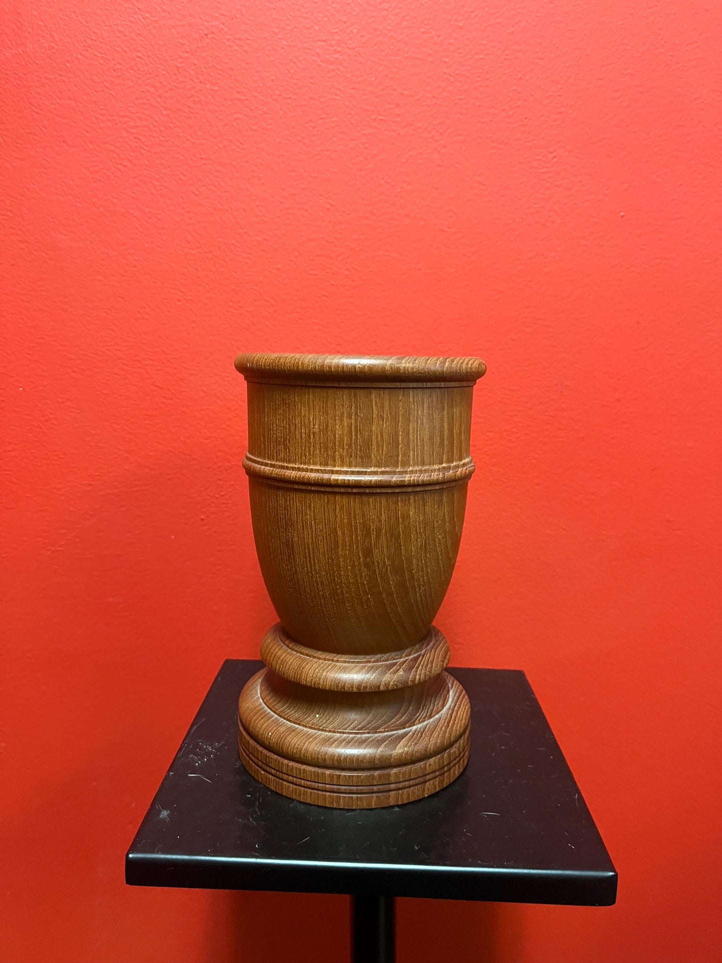 lovely 8  inch MCM teak danish vase or pestam  great condition