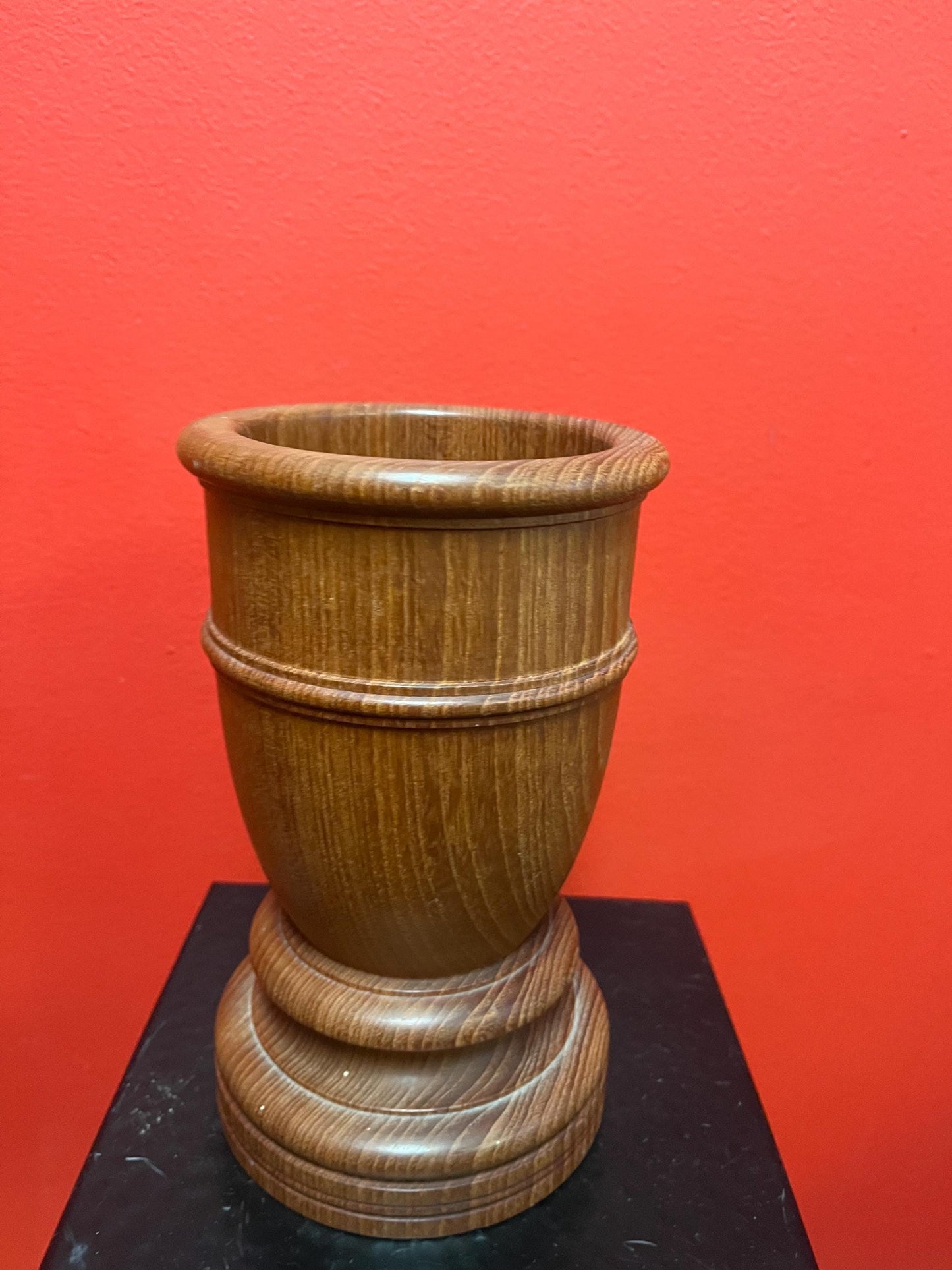 lovely 8  inch MCM teak danish vase or pestam  great condition