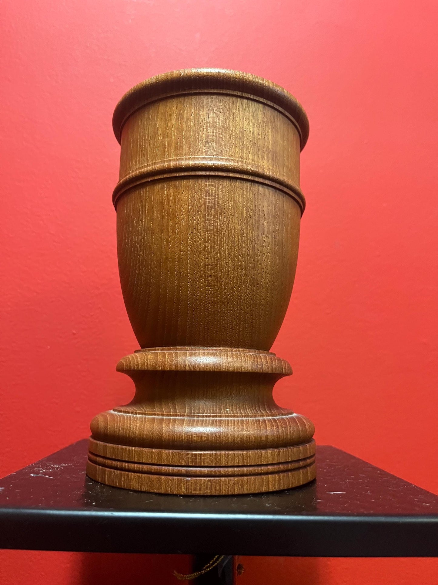 lovely 8  inch MCM teak danish vase or pestam  great condition