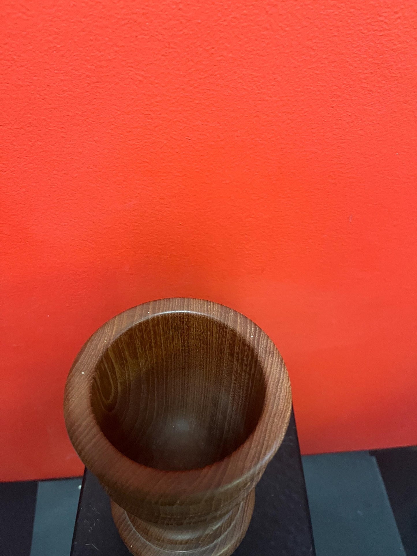 lovely 8  inch MCM teak danish vase or pestam  great condition