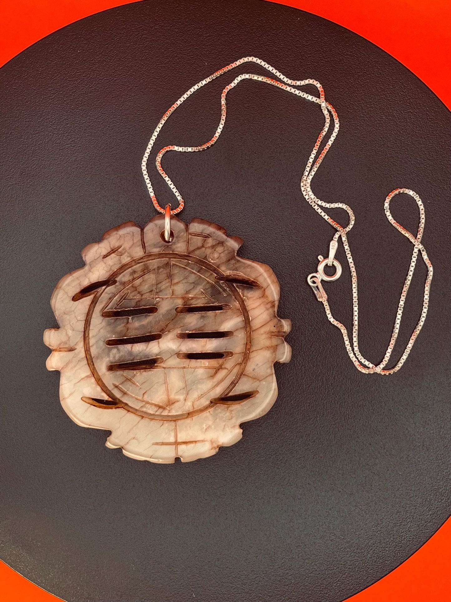 Amazing 2.25 inch jade pendant on silver chain