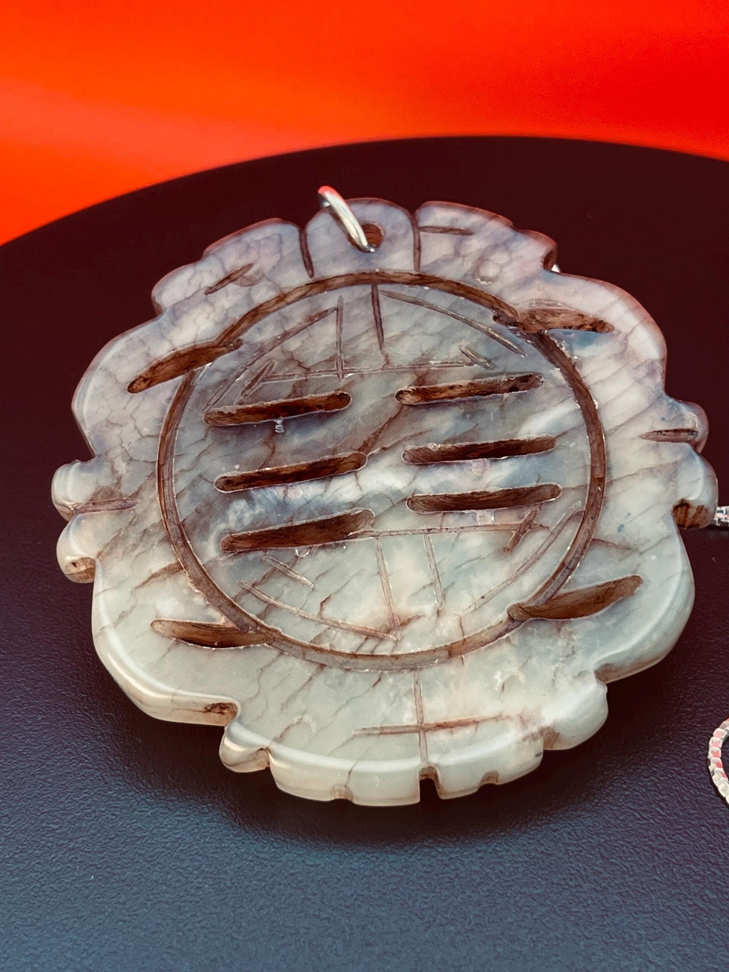 Amazing 2.25 inch jade pendant on silver chain