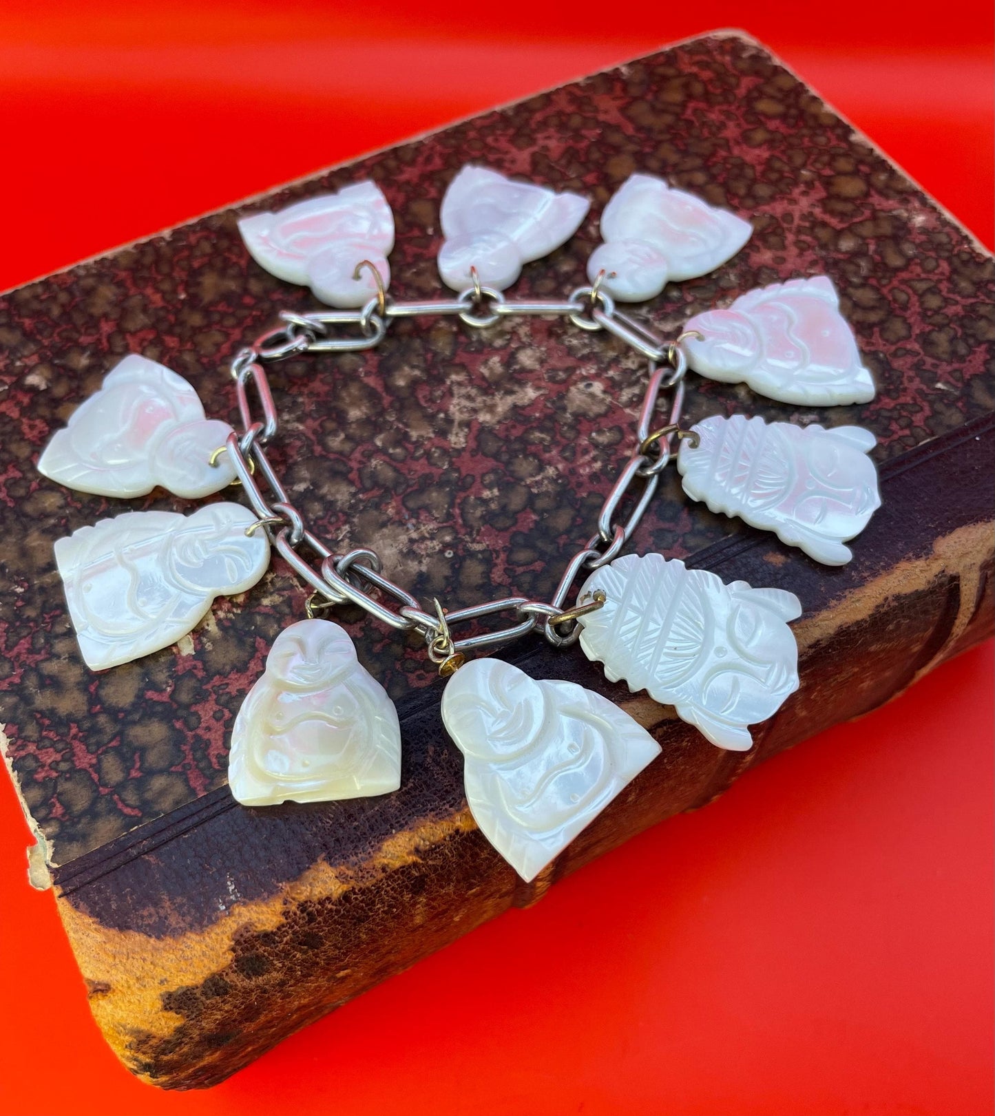 Mother of Pearl Buddha charm bracelet