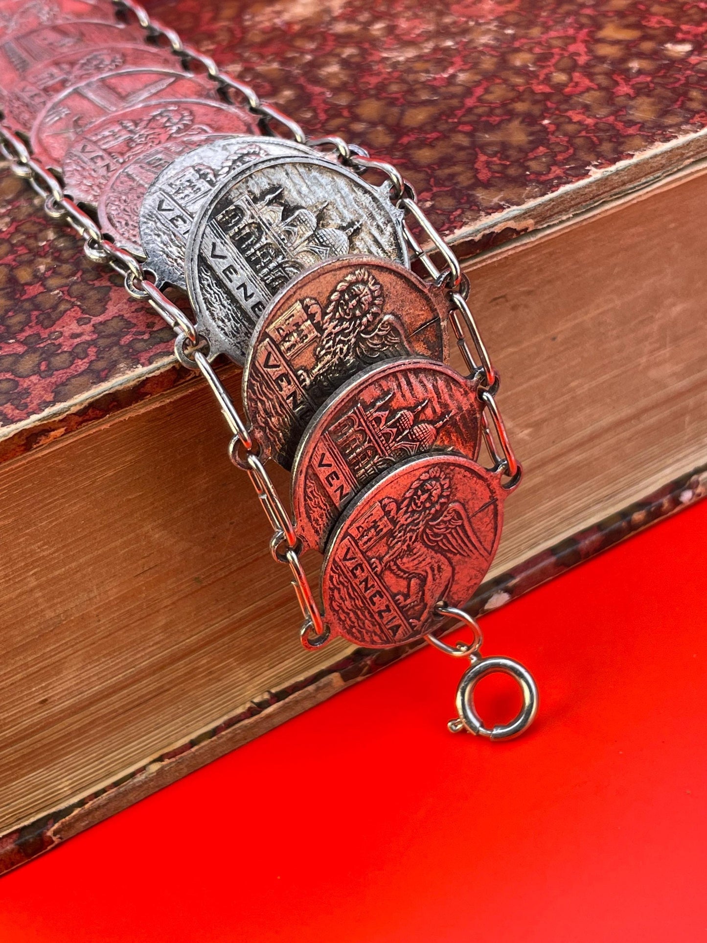 9 inch Italian silver coin bracelet