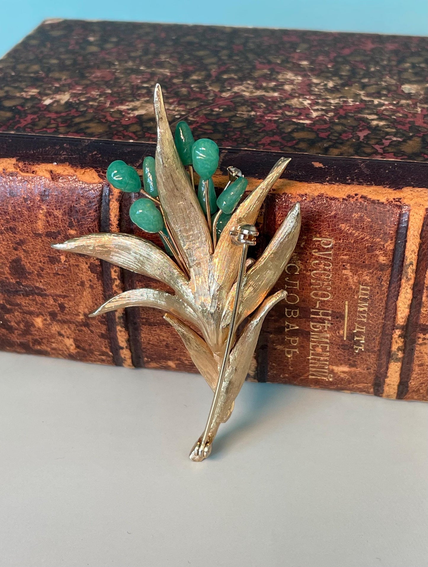 3 inch Jade floral Brooch