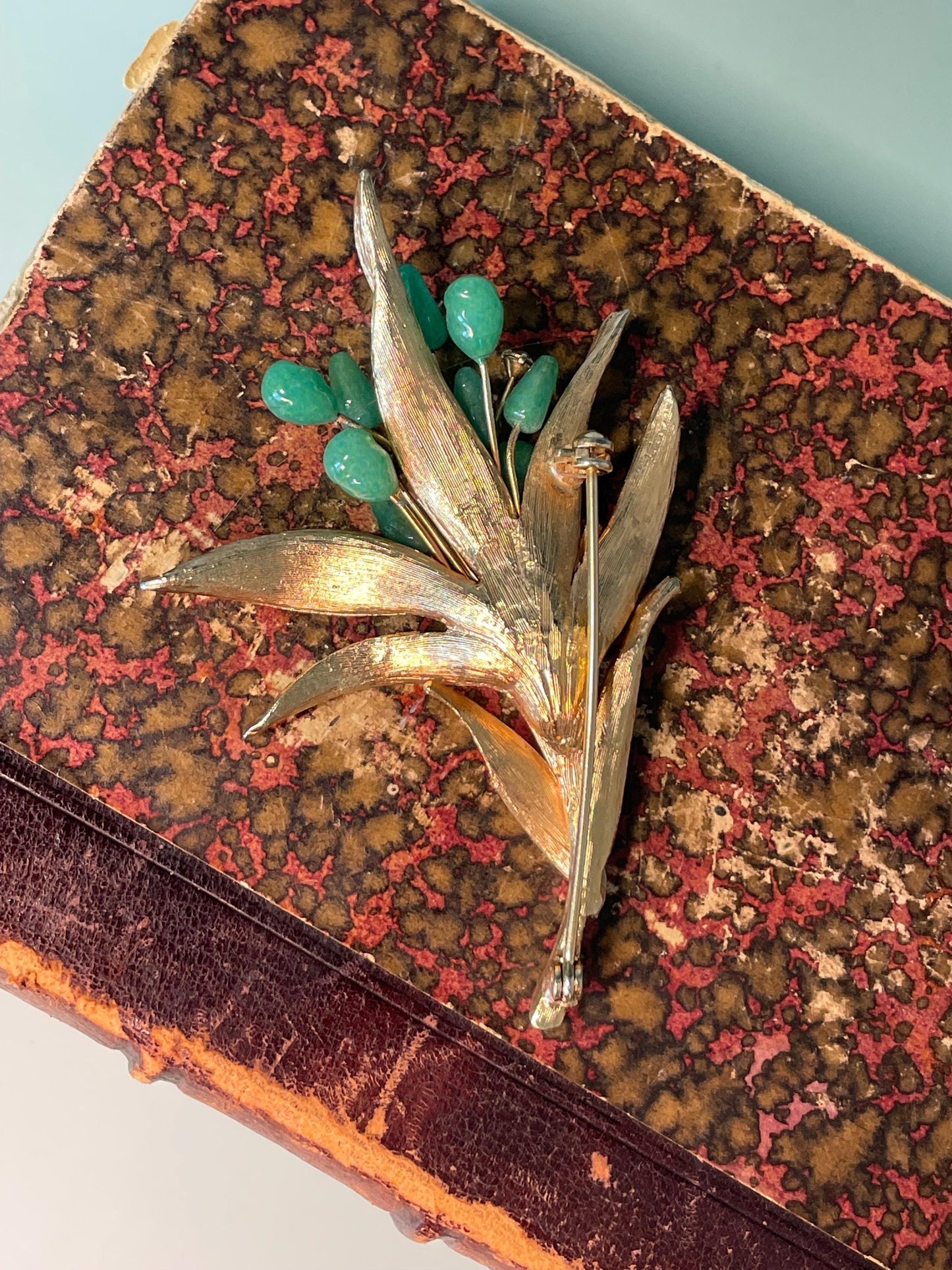 3 inch Jade floral Brooch