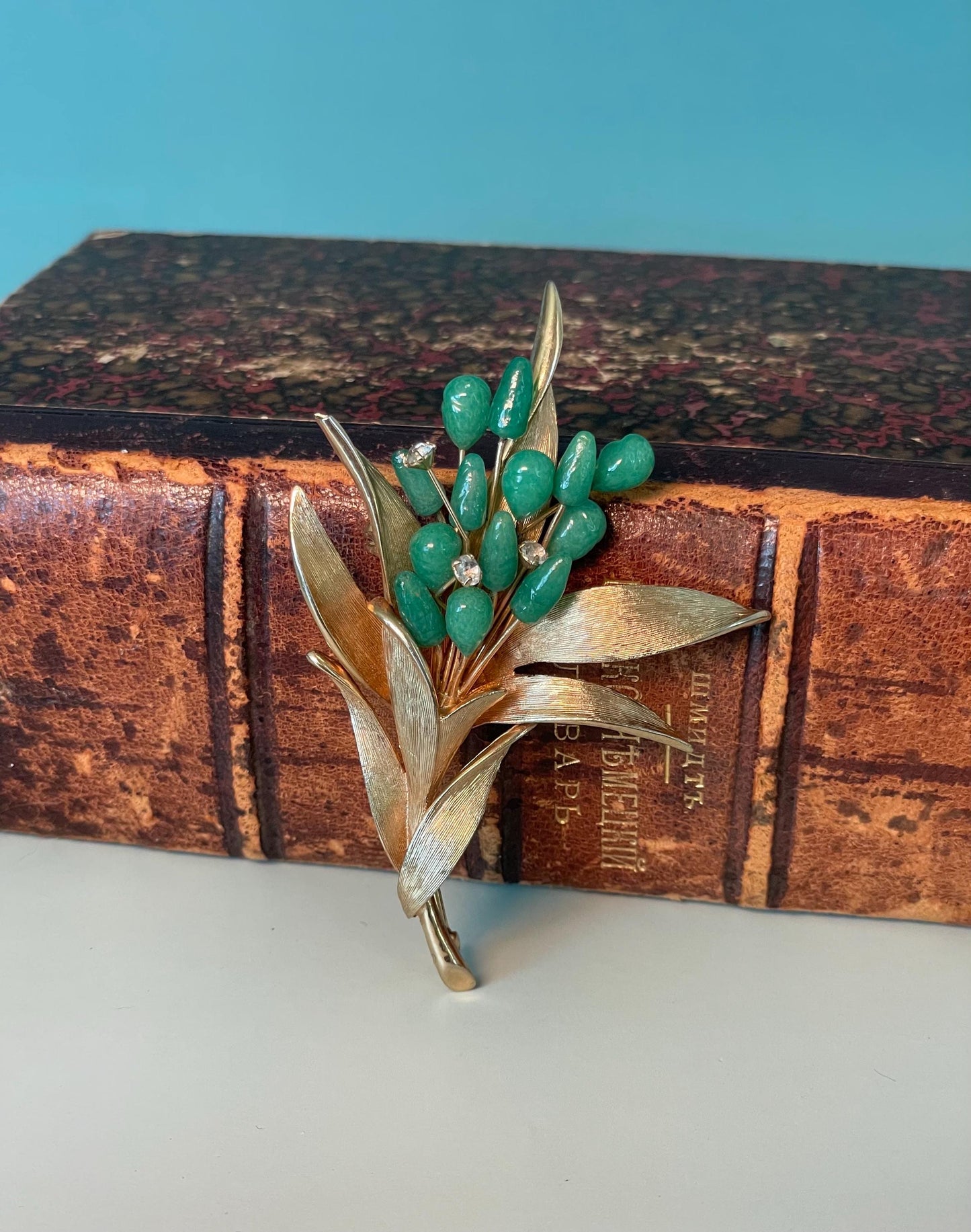 3 inch Jade floral Brooch