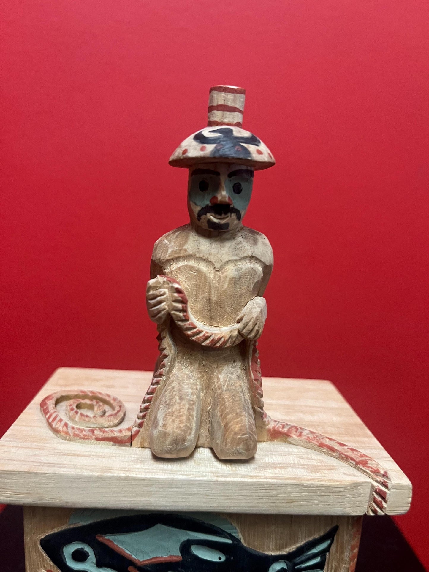 Beautiful indigenous first nations Haida wooden carved  and painted box  great detail and abalone features  7 x 4 wide