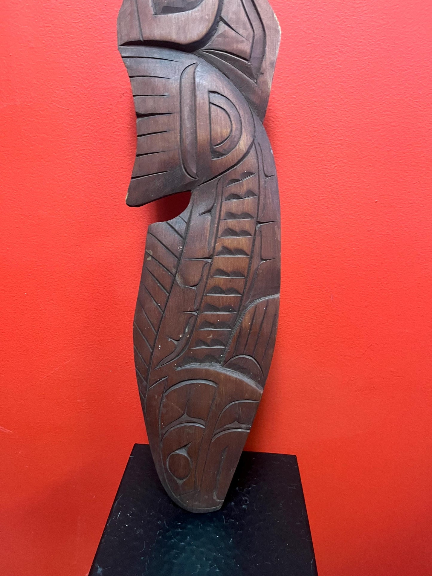 Beautiful indigenous first nations Pacific Northwest Coast Eagle Salmon plaque  30 inches long  great detail  signed EITOLL ASHLEY