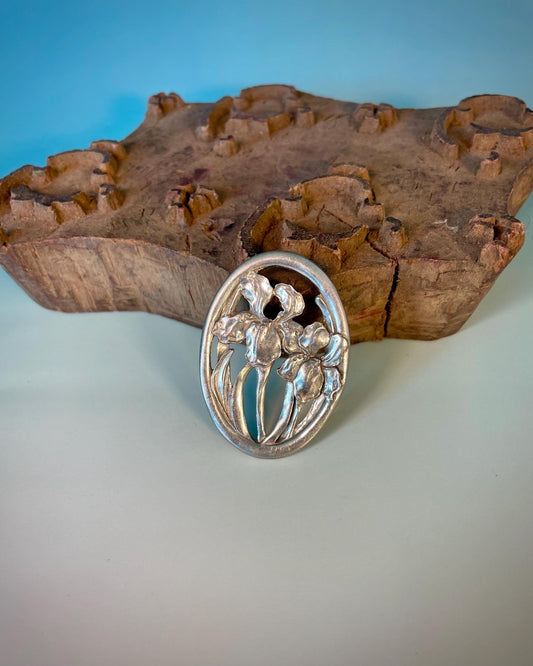 2.5 inch Pewter Iris Brooch