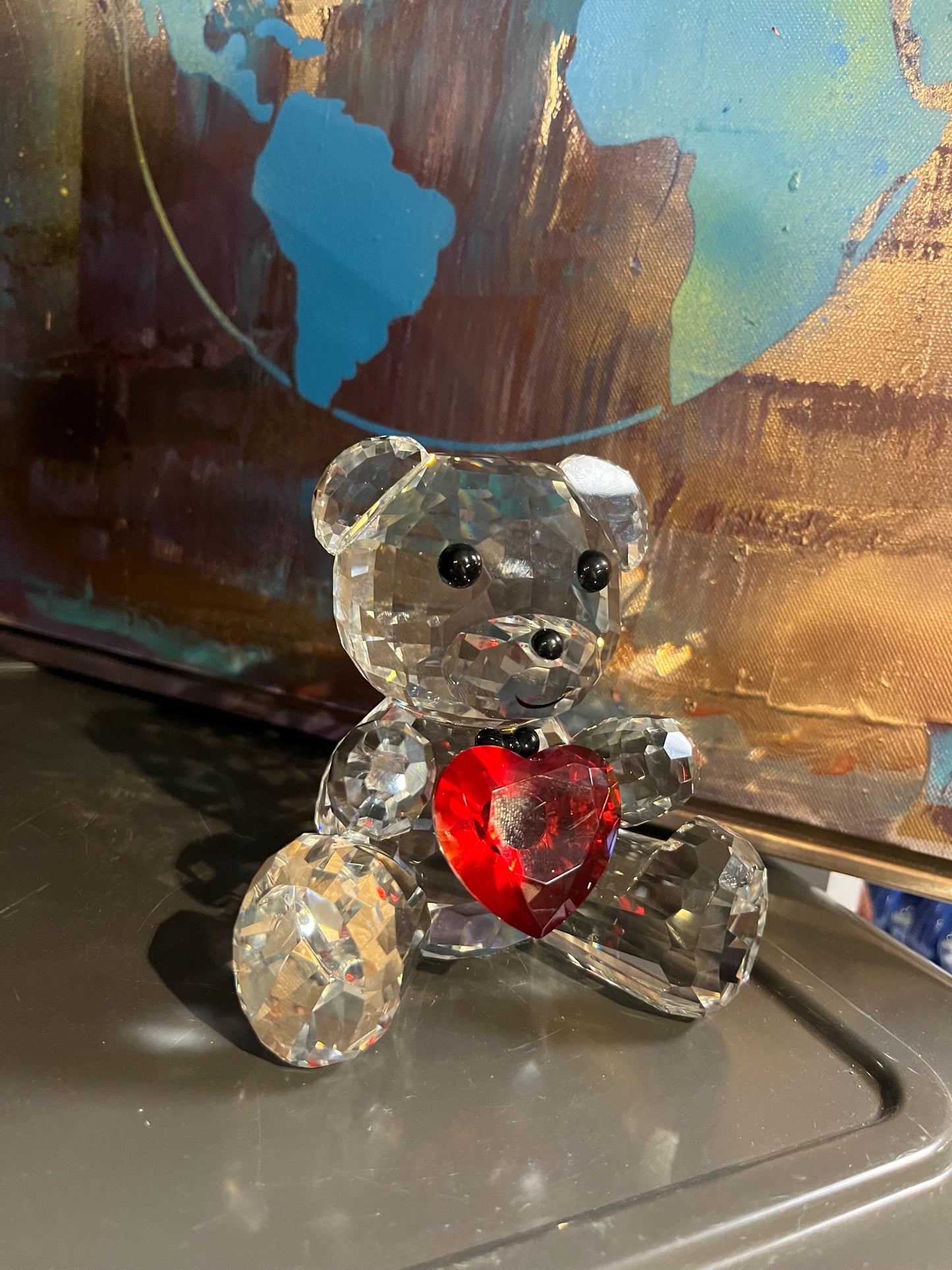4 inch tall crystal teddy bear with heart  great condition  super gift  love for all