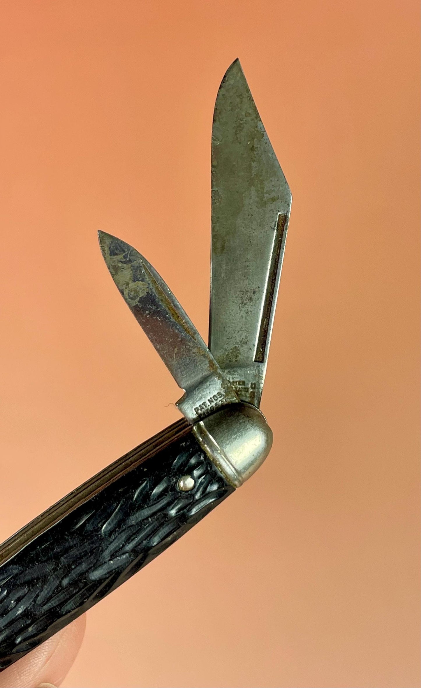 Antique Black Handle Pocket Knife with Dual Blades