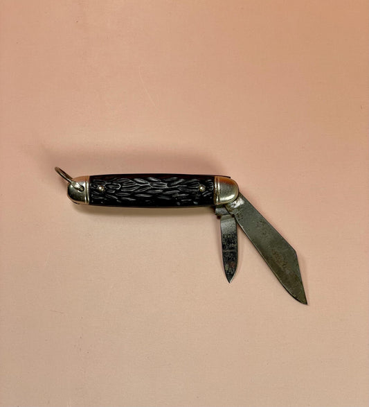 Antique Black Handle Pocket Knife with Dual Blades