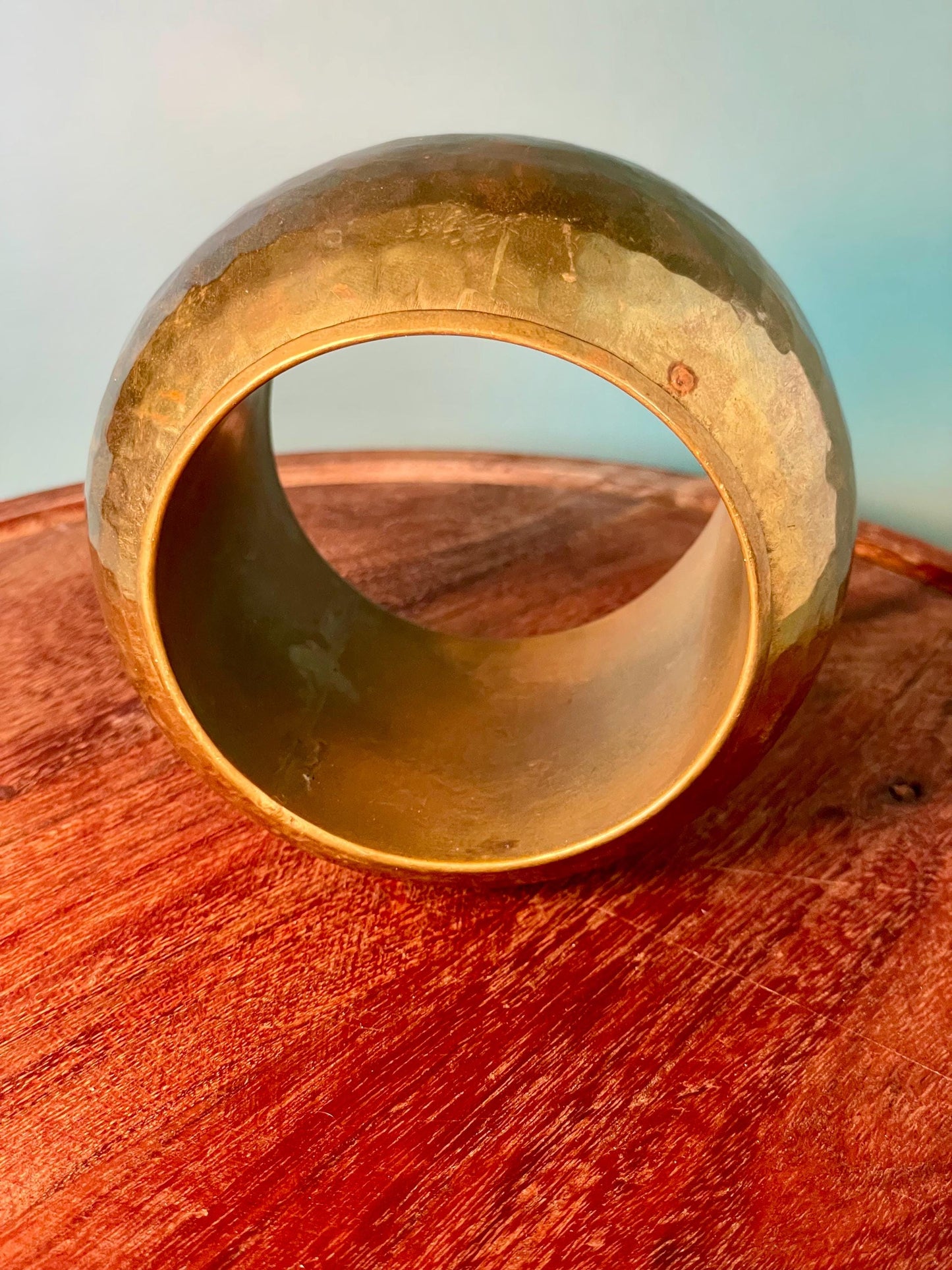 Large Brass Statement Bracelet  Hammered Finish, Bold Boho Style, 2.75 inch Inner Diameter